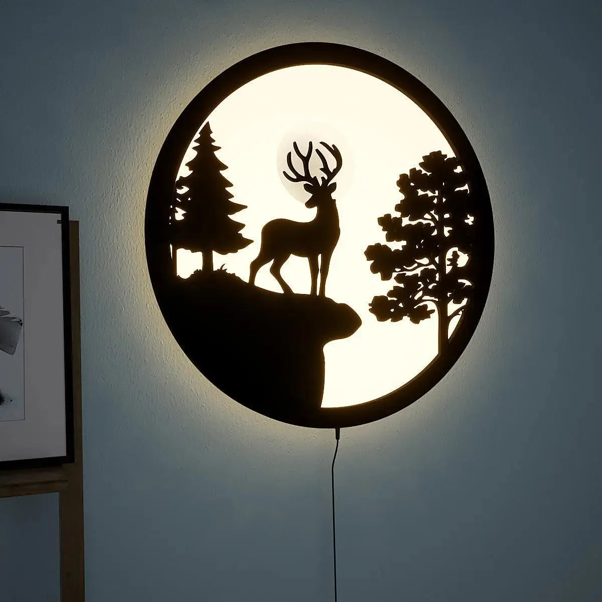Full Moon Night Reindeer LED Wall Light