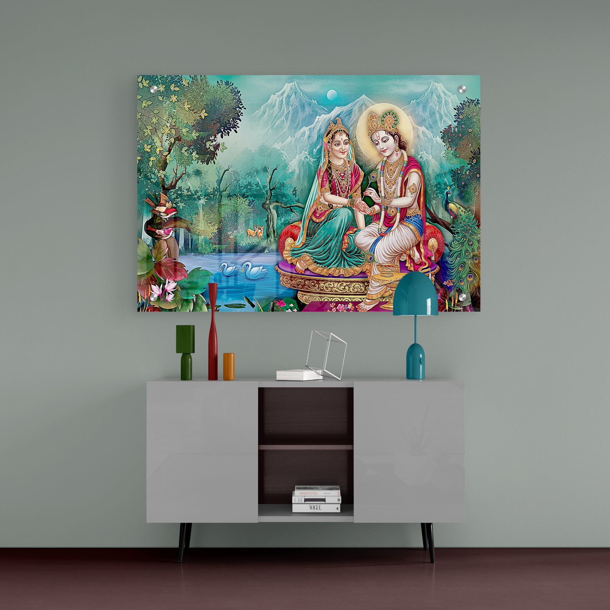 Radha Krishna and Water Lakes Acrylic Wall Paintings