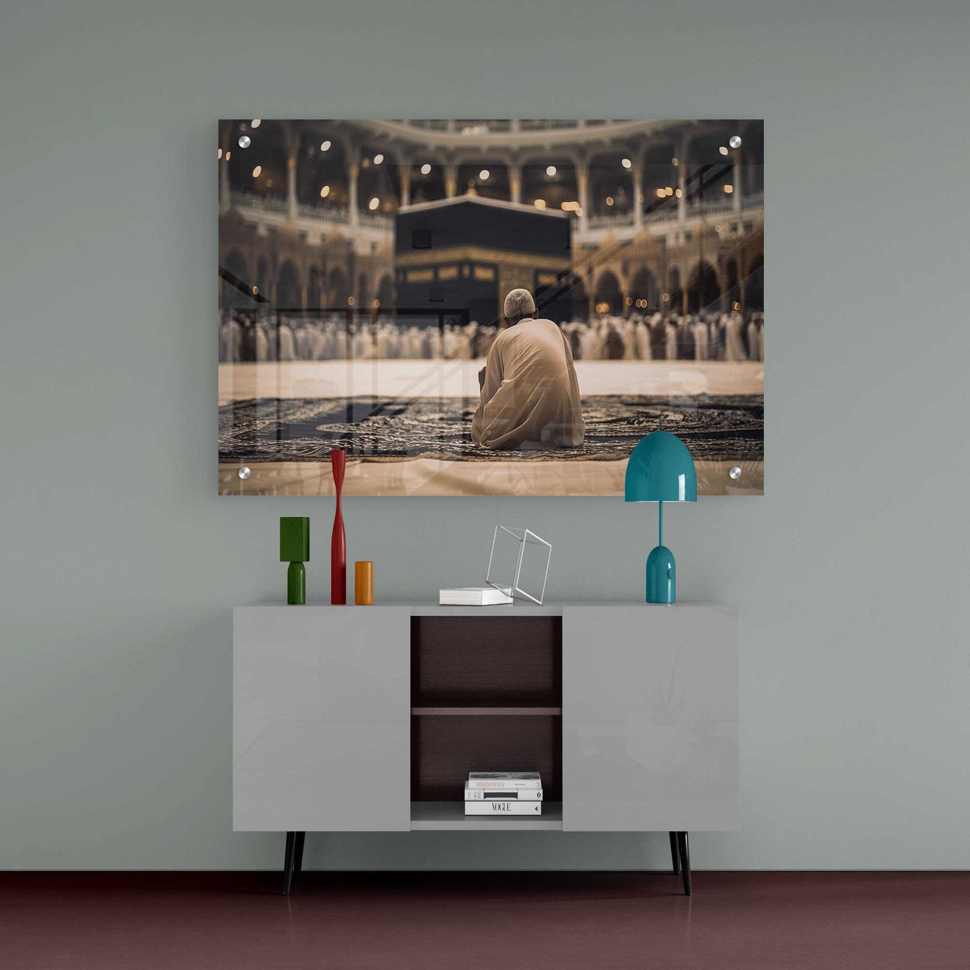 An old Man And In Front of Kaaba Acrylic Wall Painting
