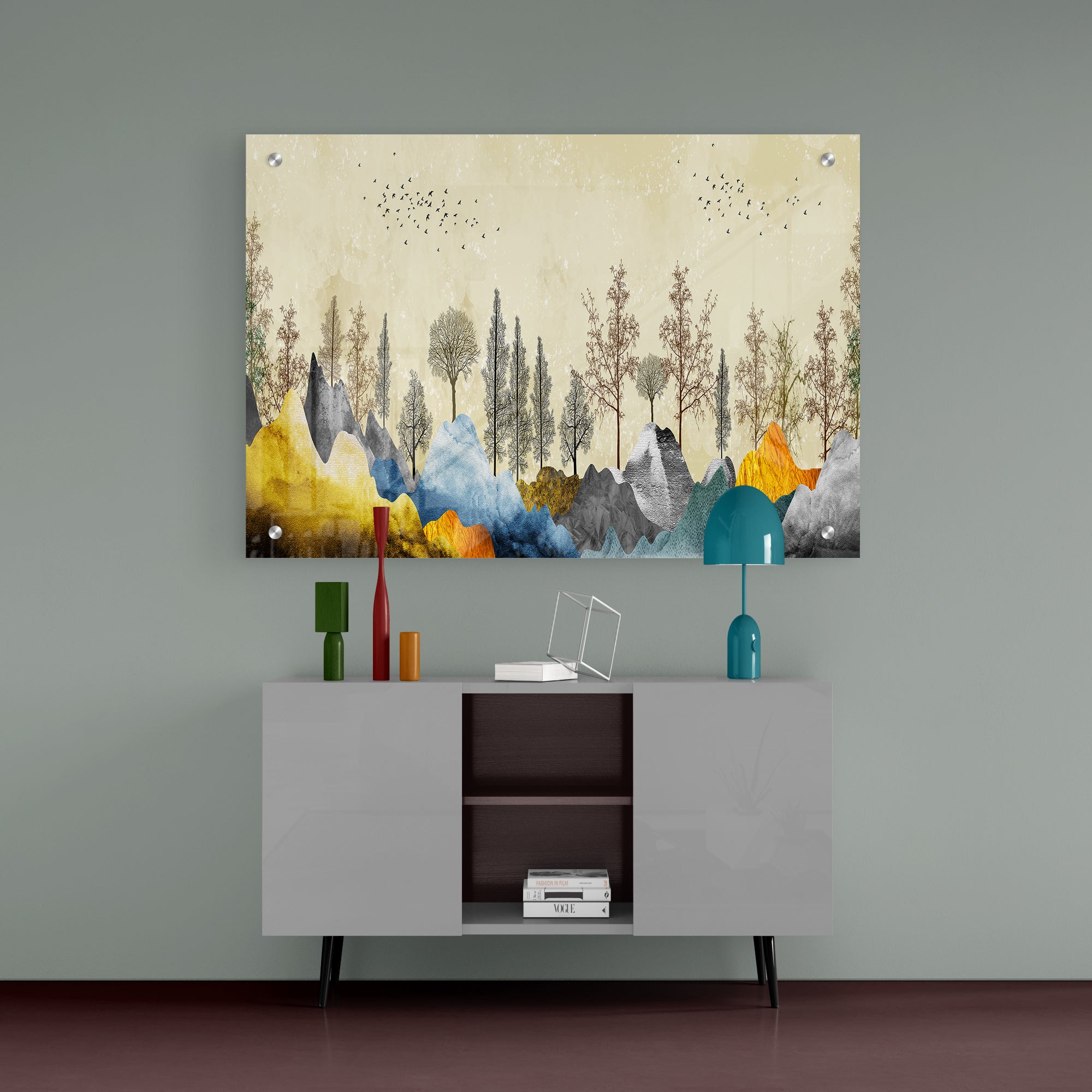 Beautiful Mountain Landscape with Trees Premium Acrylic Wall painting
