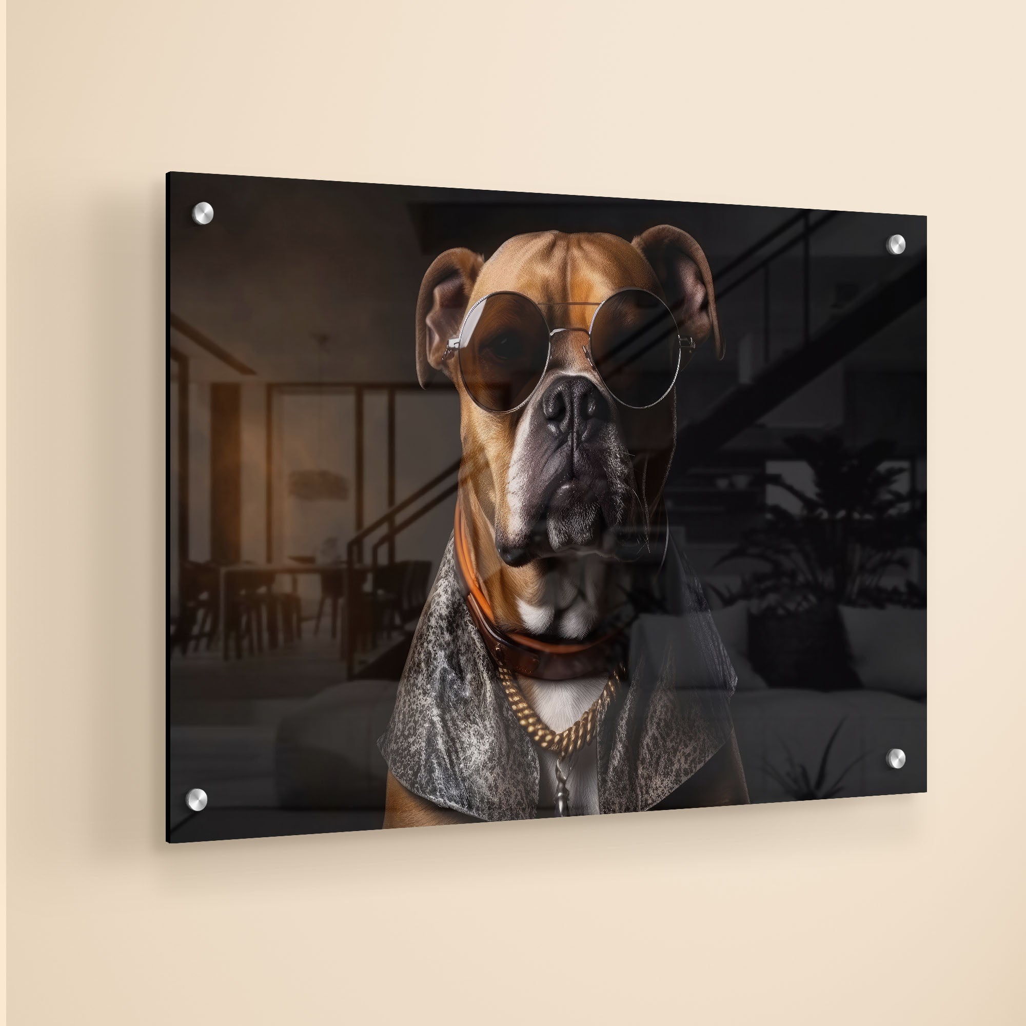 Gangster Boxer dog Acrylic Wall Painting