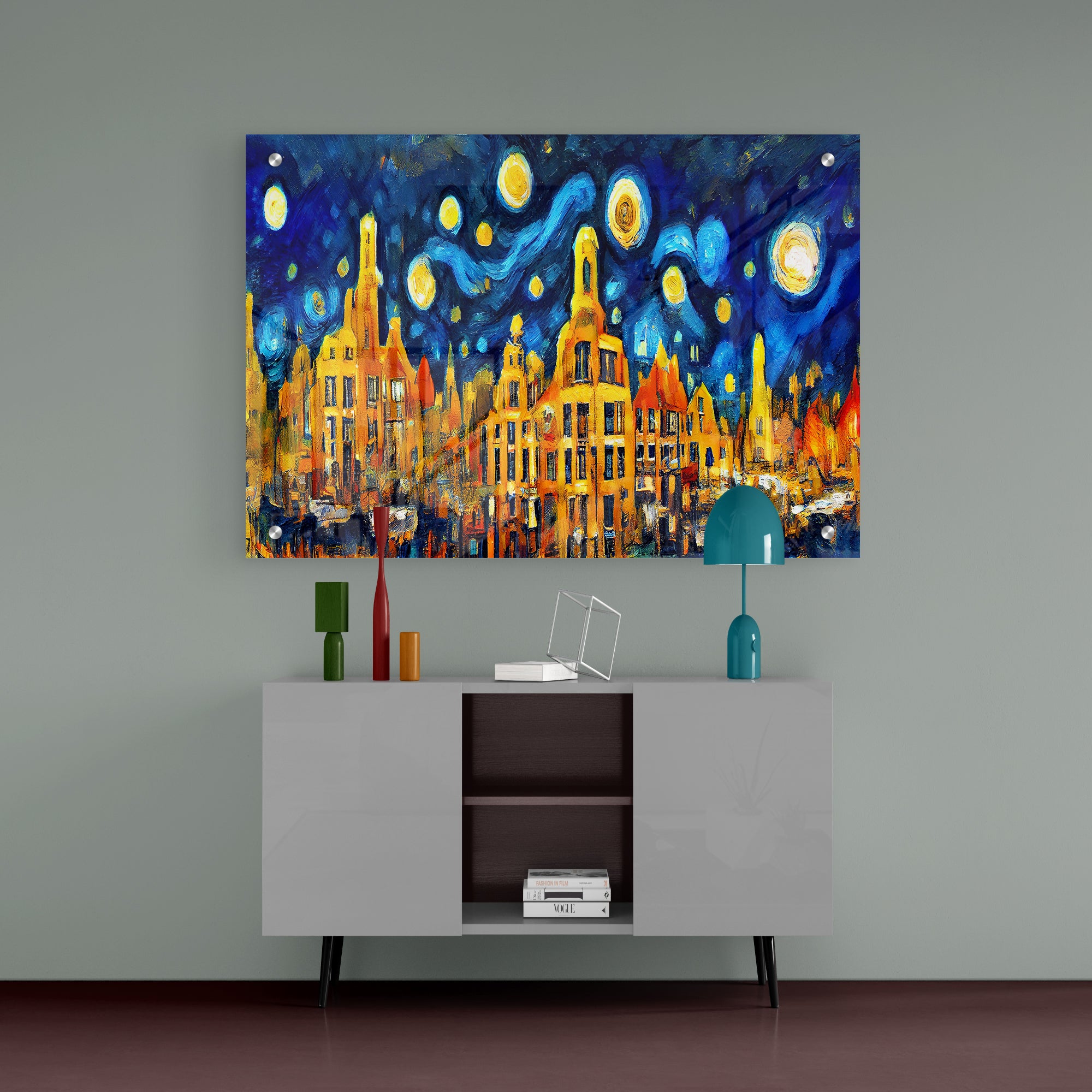 Starry Night City Acrylic Wall Painting