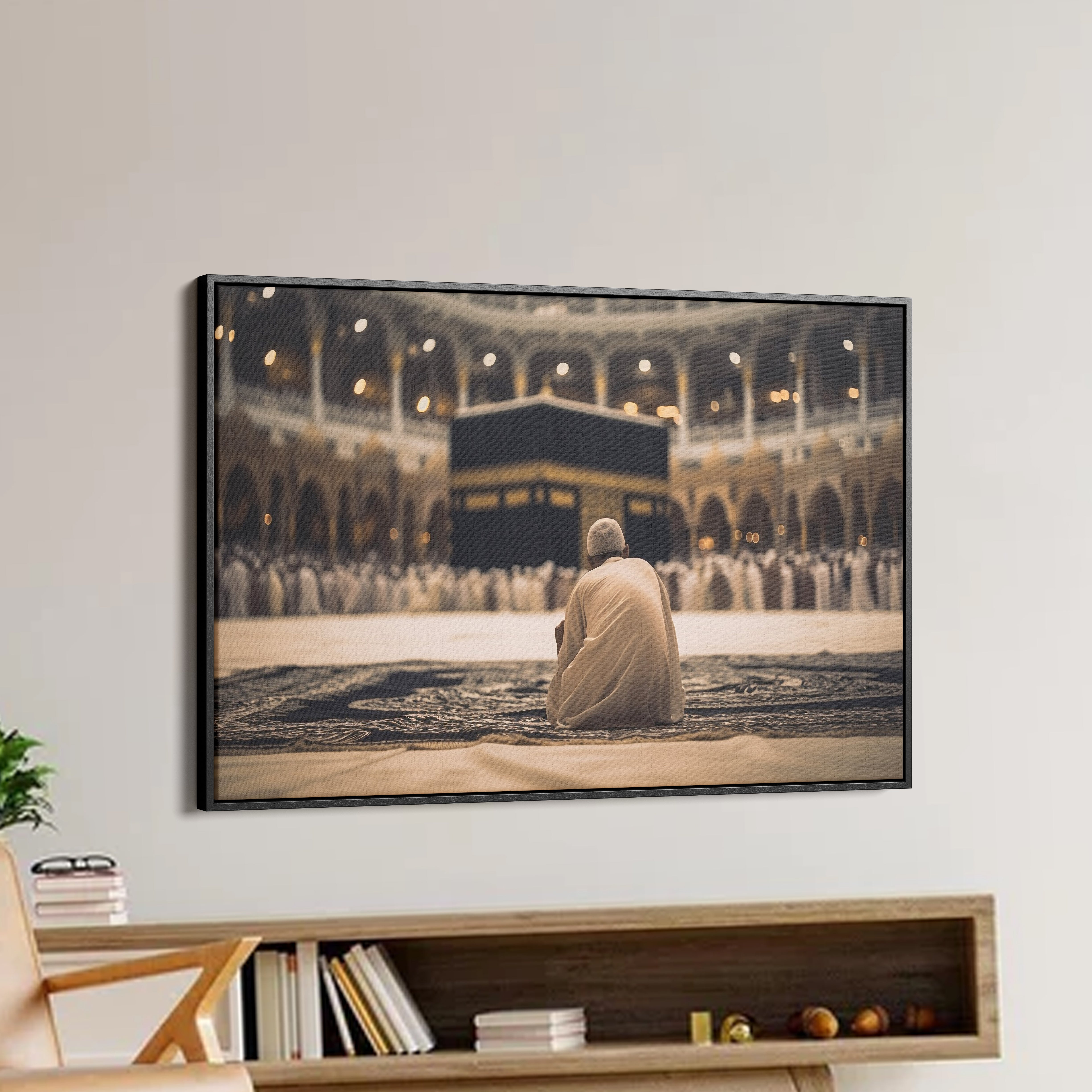An old Man And In Front of Kaaba Canvas Wall Painting