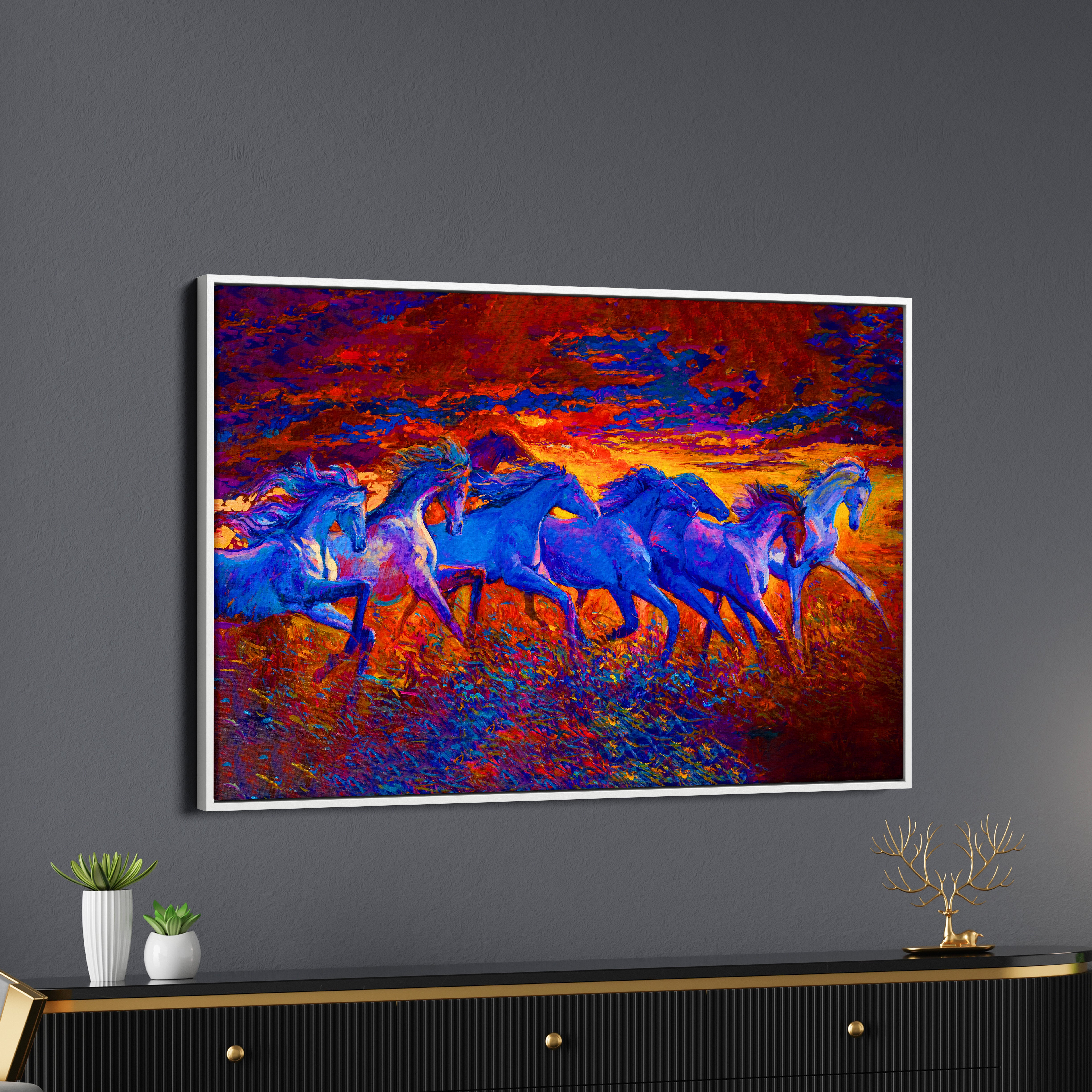Seven Horses Running Canvas Wall Painting