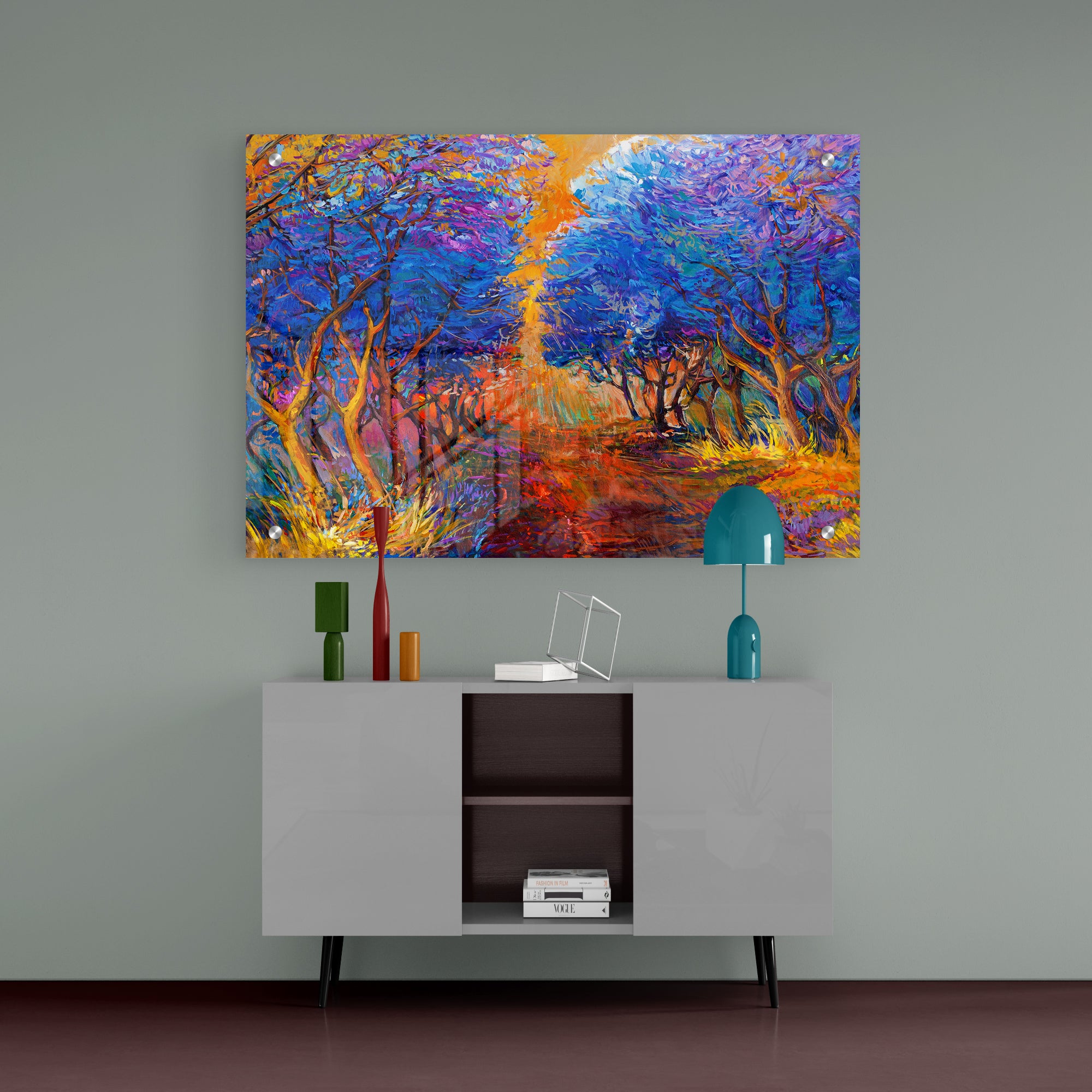 Blue Autumn Forest Acrylic Wall Painting