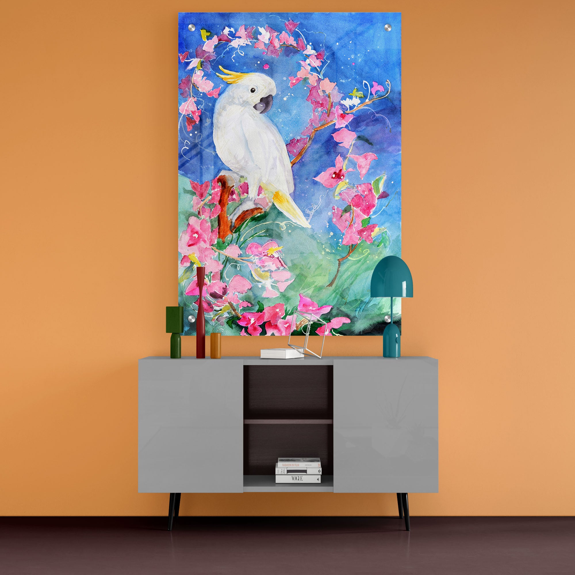 Beautiful Cockatoo Bird Flower Acrylic Wall Painting