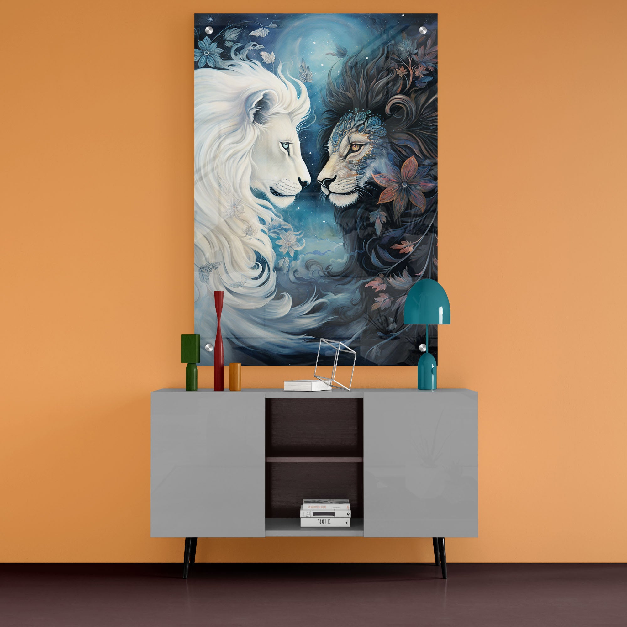 Black And White Yin Yang Love Lion Acrylic Wall Painting