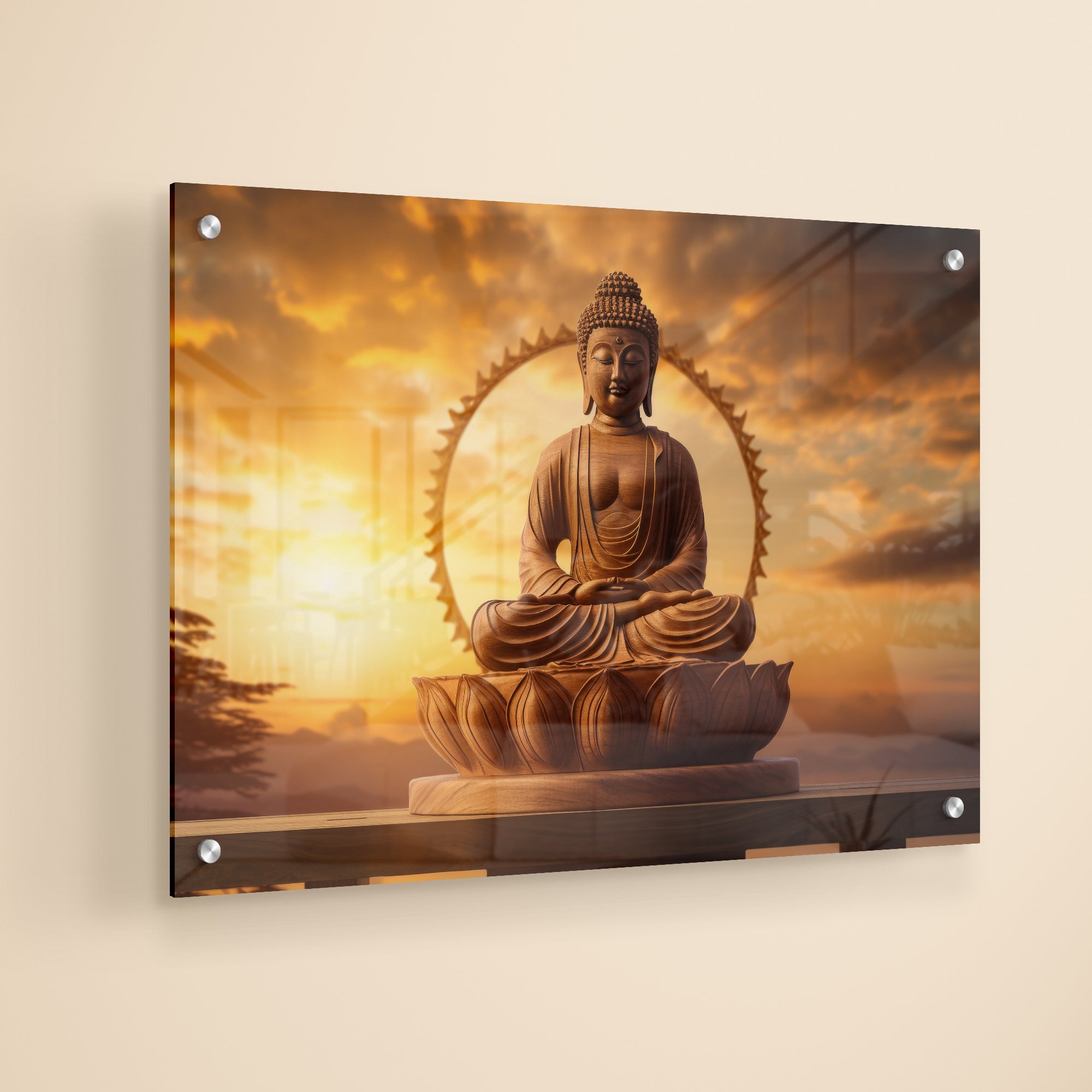 Buddha Statue And Sun Rise Acrylic Painting
