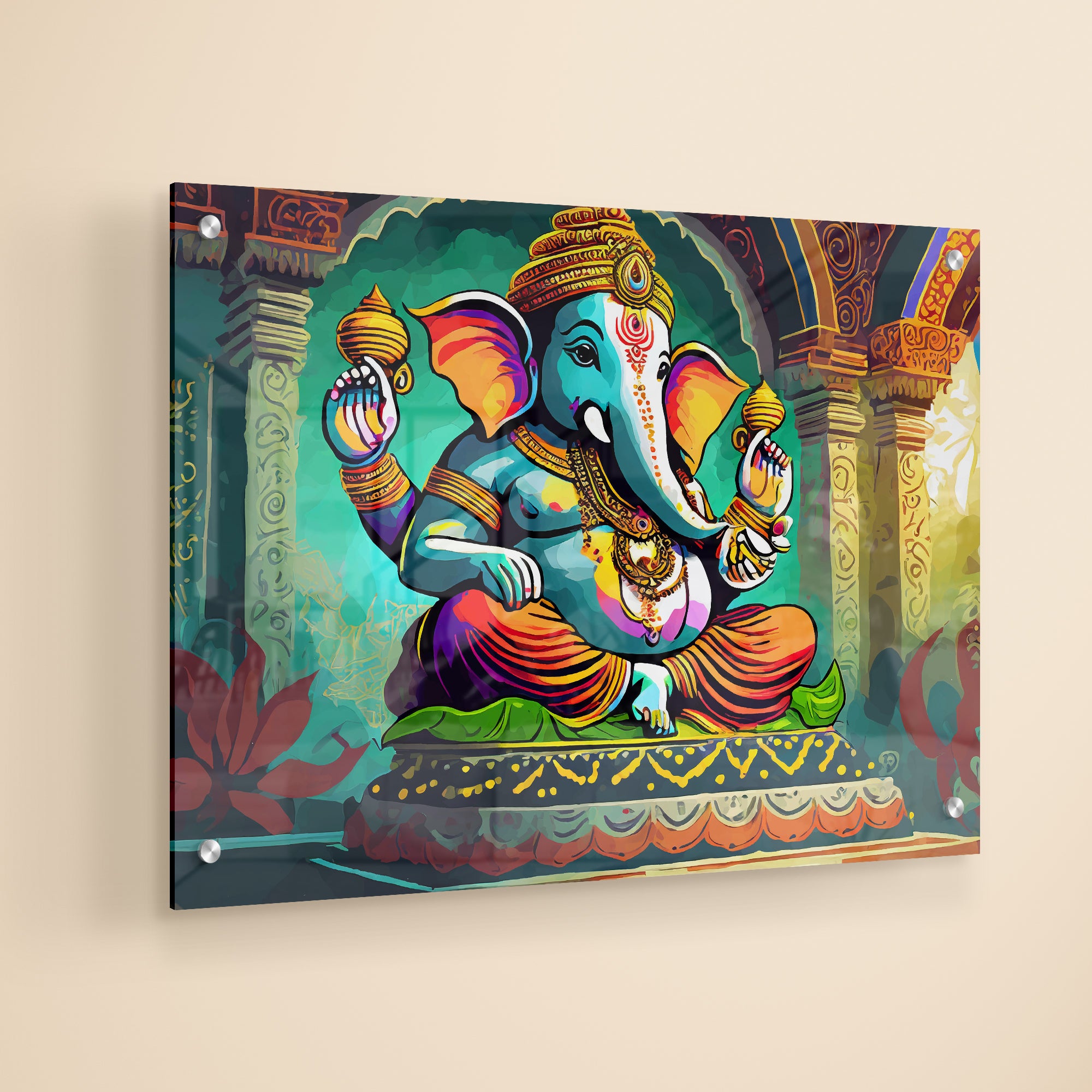 Spiritual God Ganesha Acrylic Wall Painting