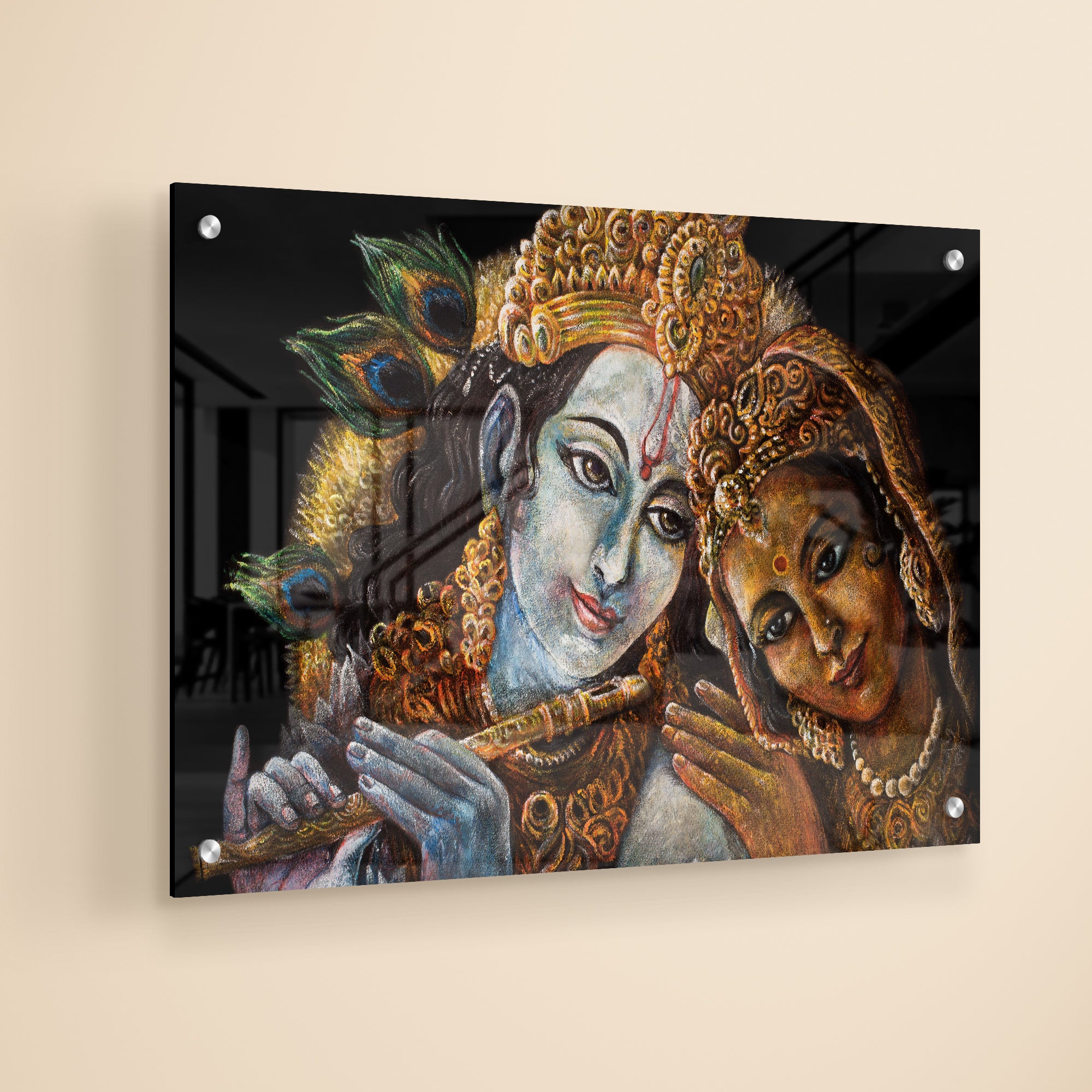 Divine Couple Krishna and Radha Acrylic Wall Painting