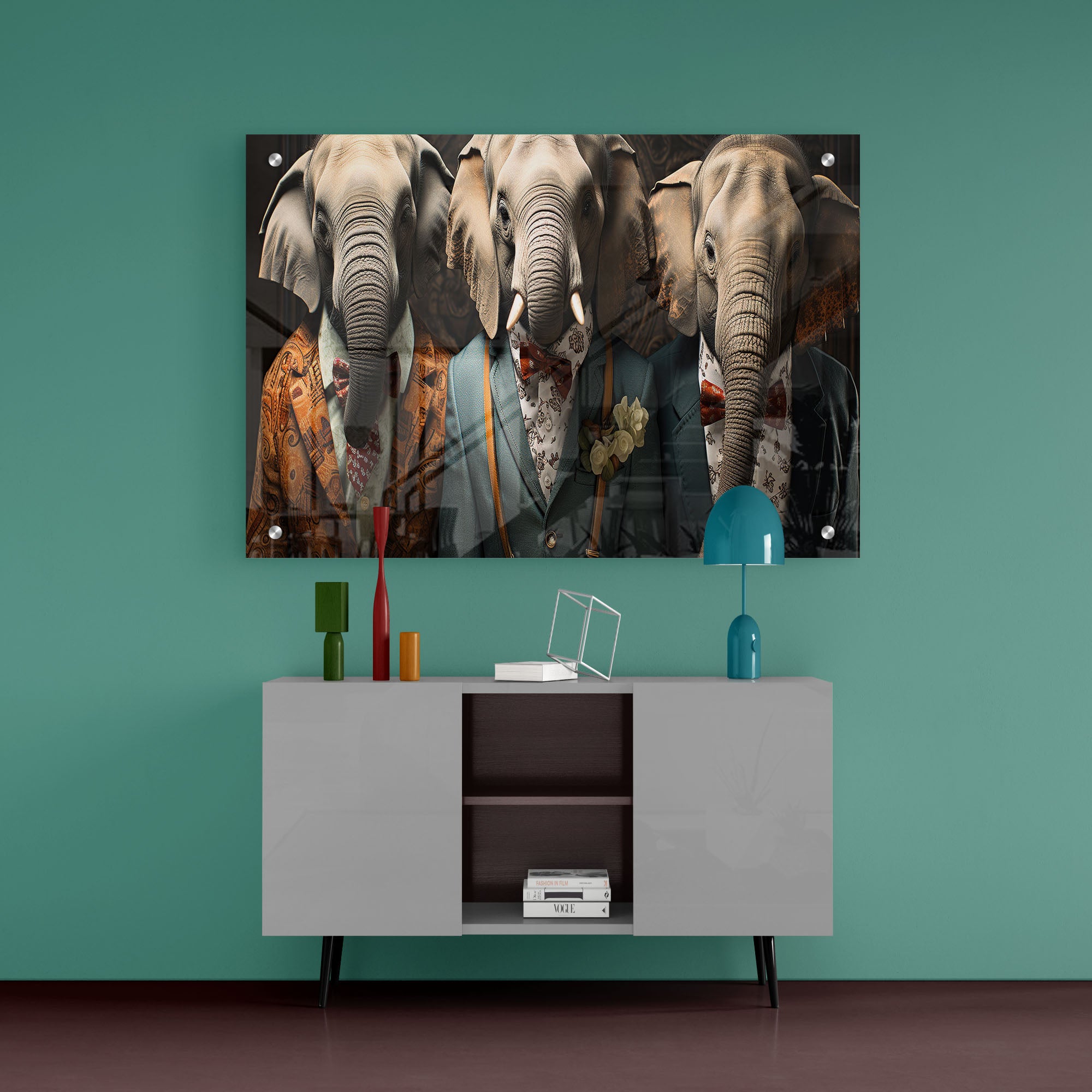 Three Elephants In Suit Acrylic Wall Painting
