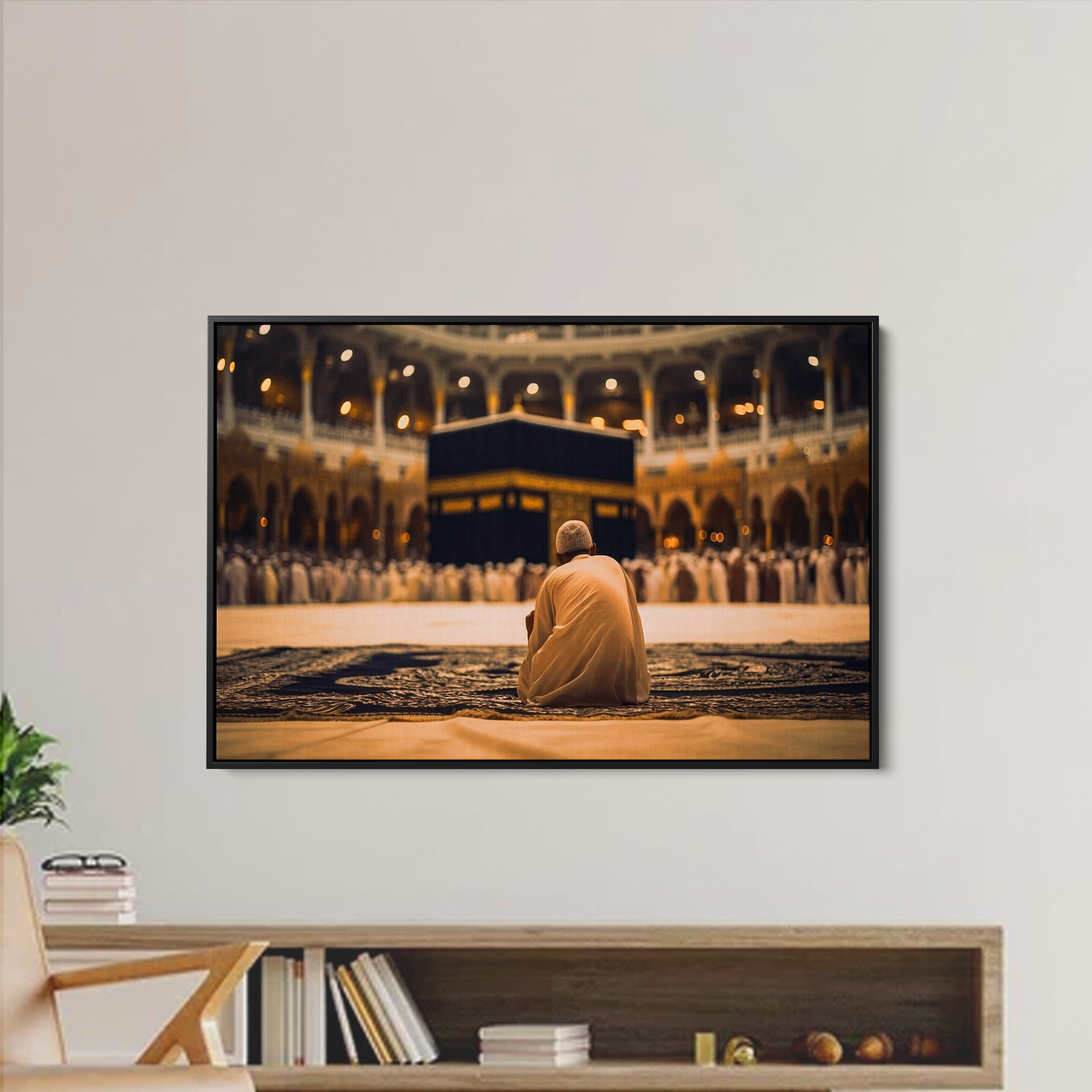 An old Man And In Front of Kaaba Canvas Wall Painting