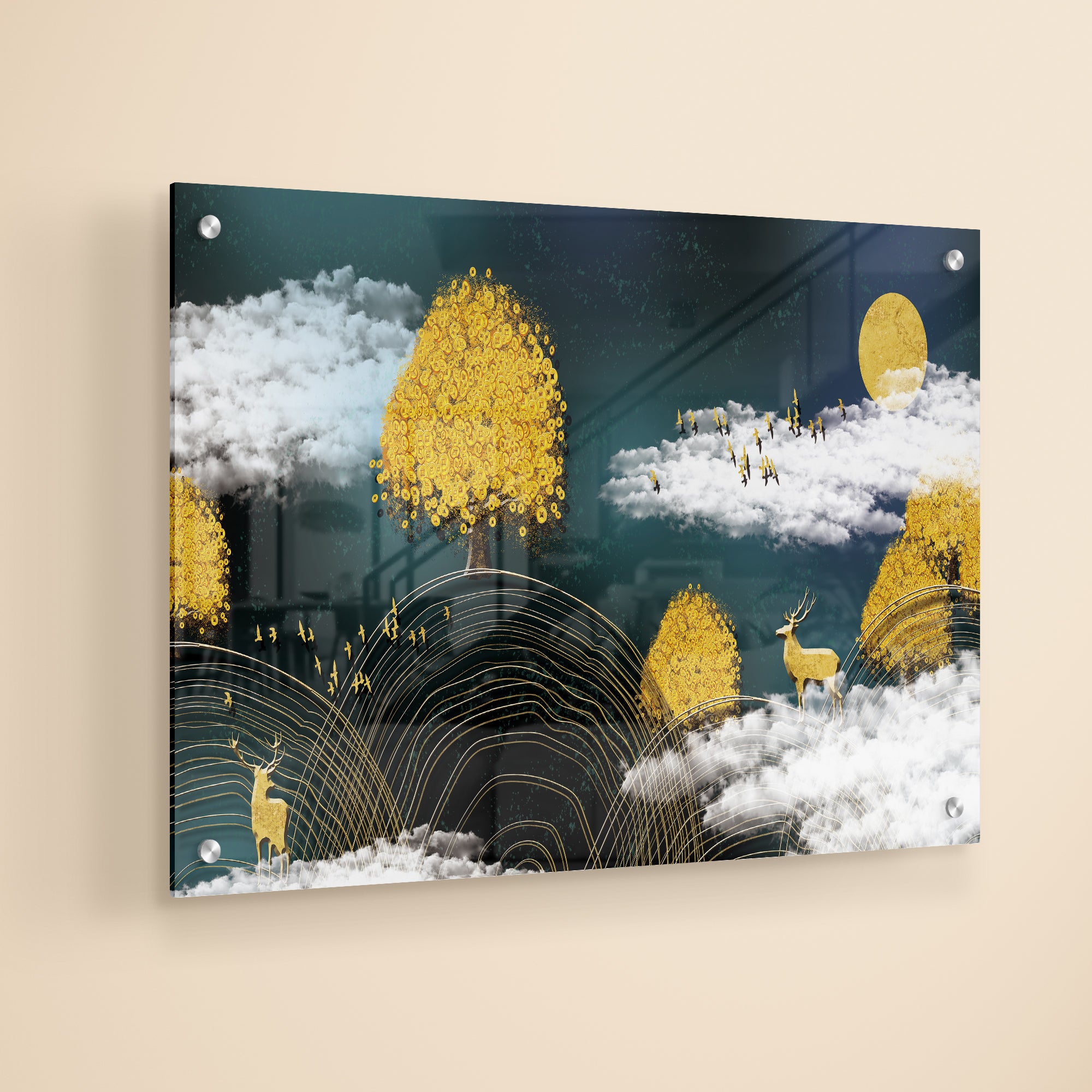 Beautiful Yellow And White Abstract Acrylic Wall Painting