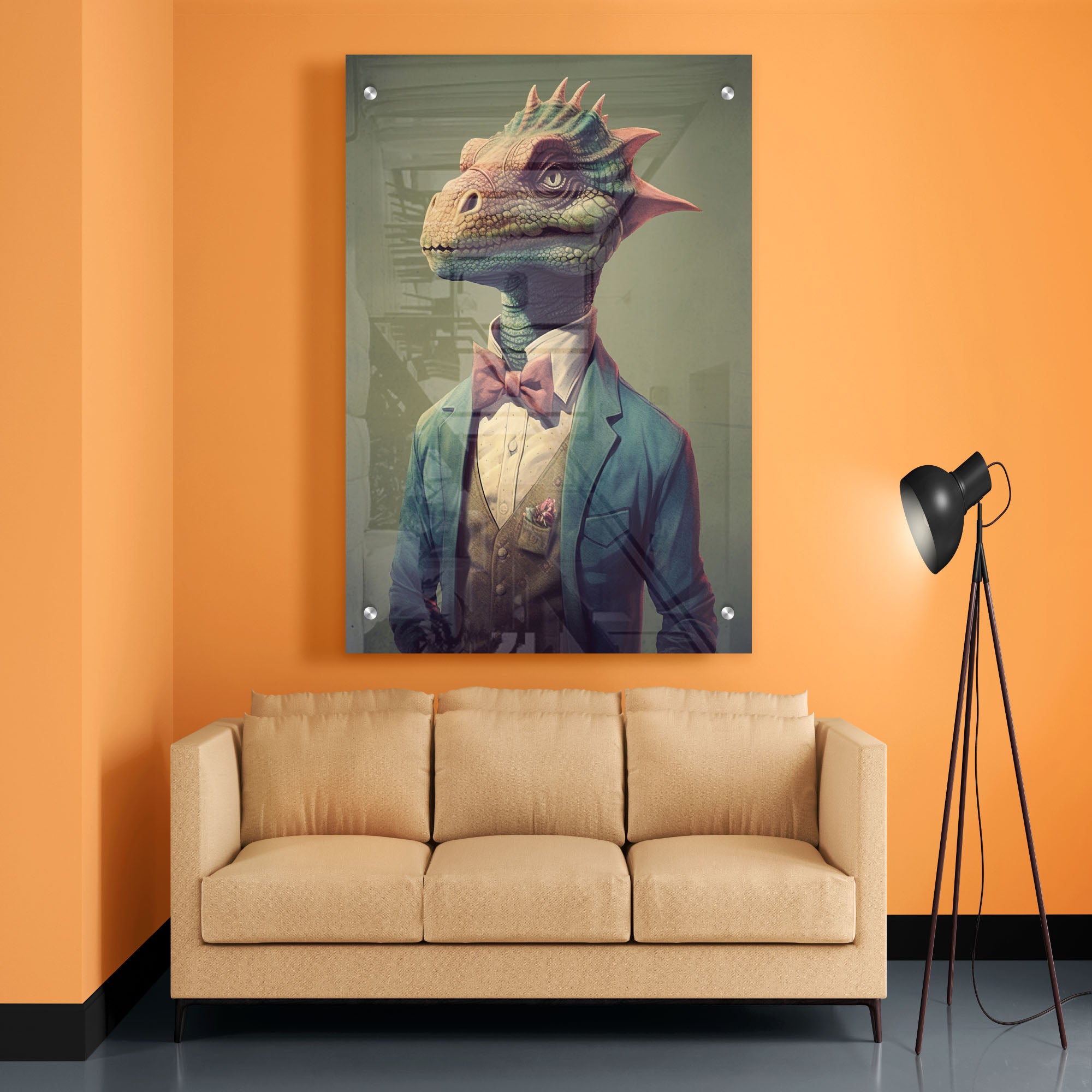 Dinosaur Human Hybrid Acrylic Wall Painting