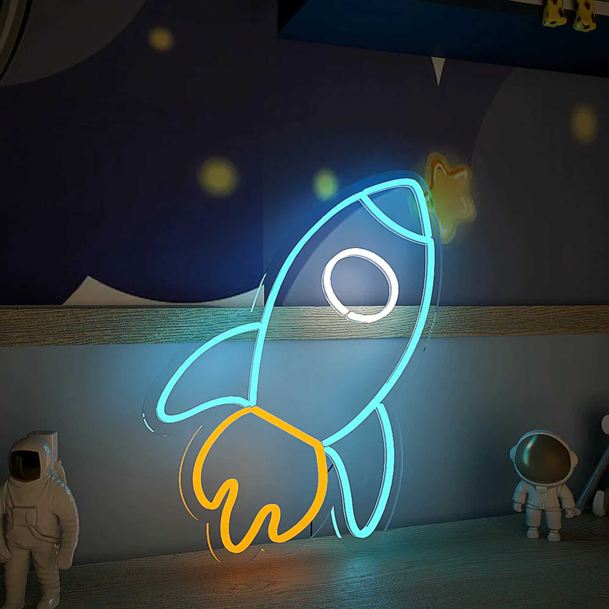 Space Rocket Bright Signboard Blue LED Neon Light