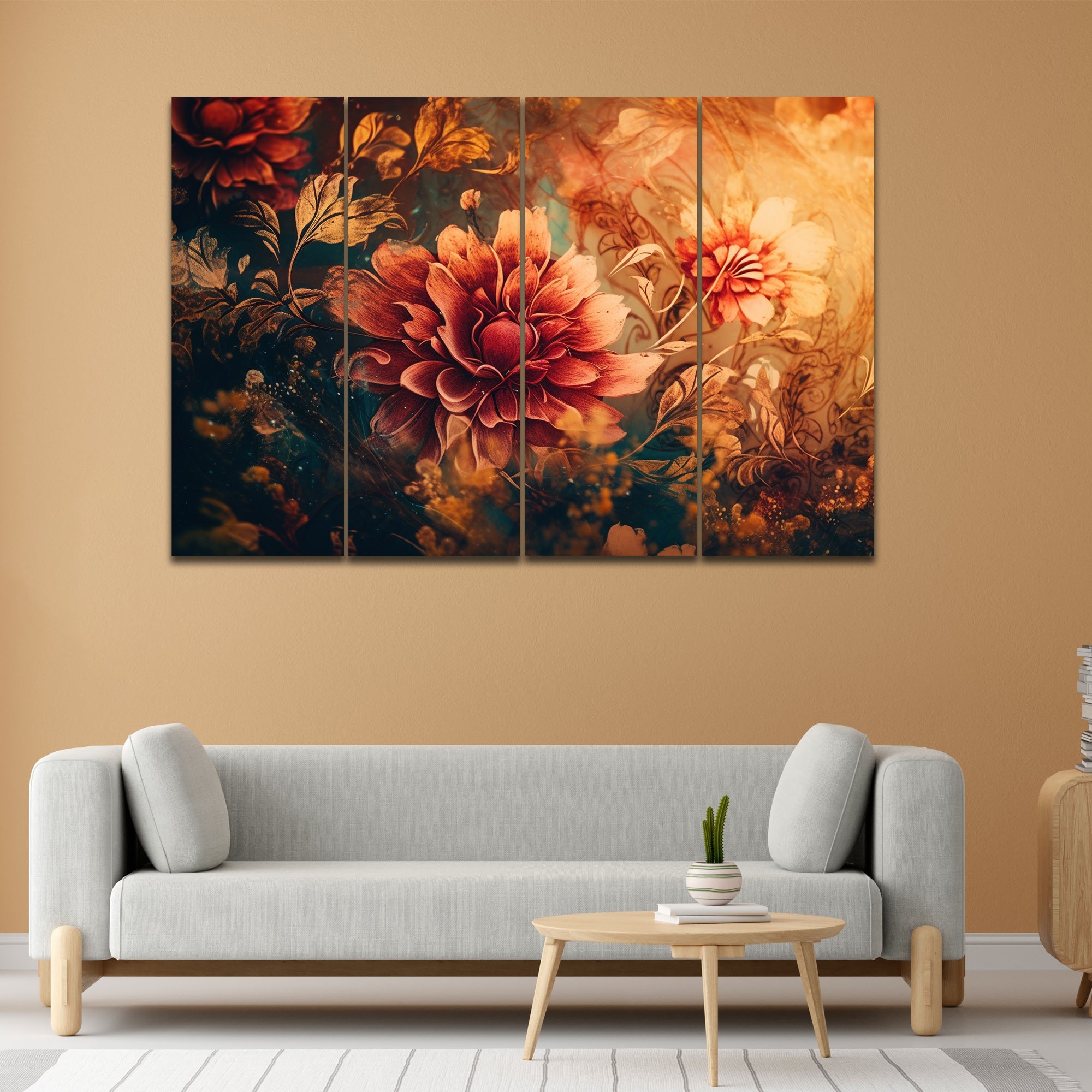 Abstract Art Floral In 4 Panel Painting