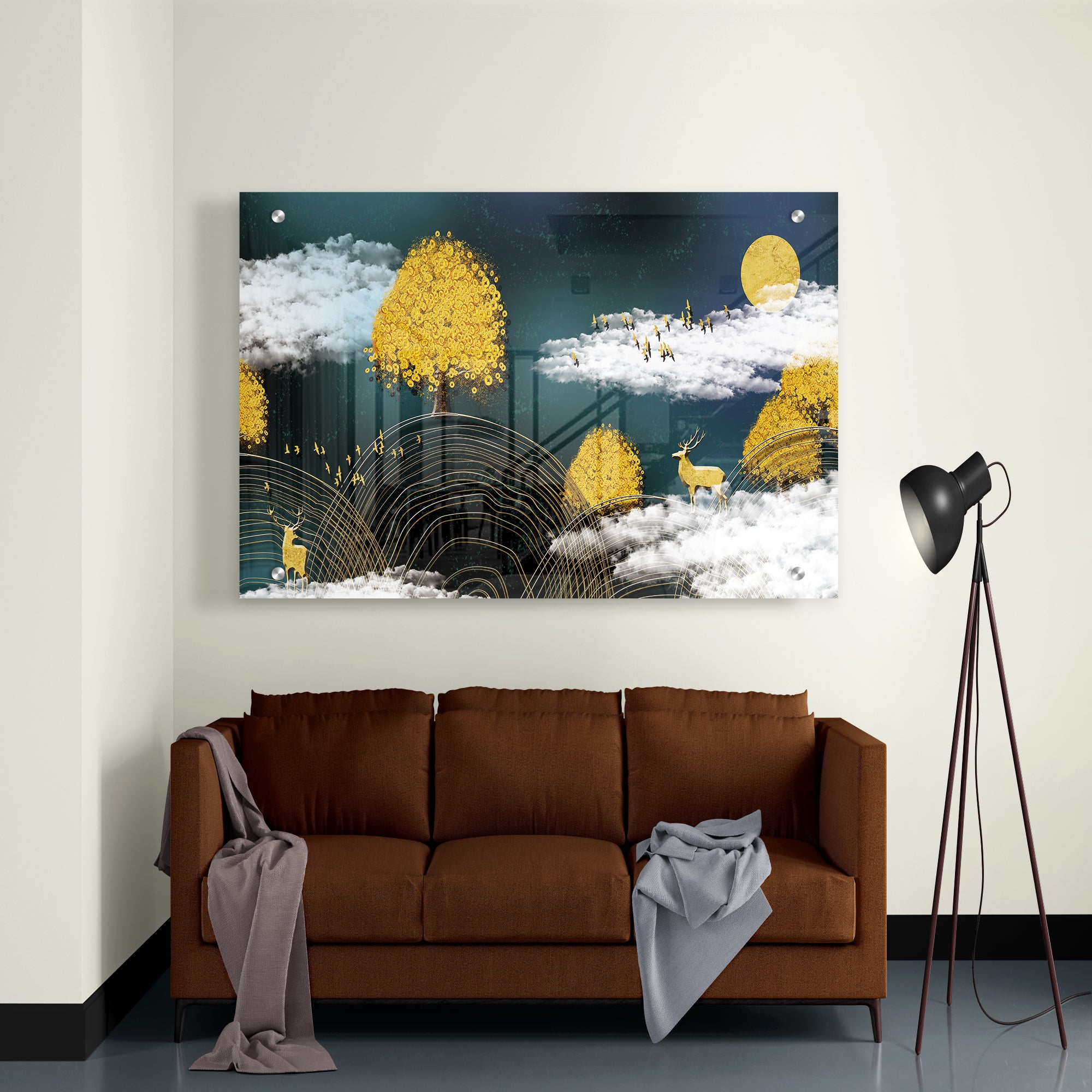 Beautiful Yellow And White Abstract Acrylic Wall Painting