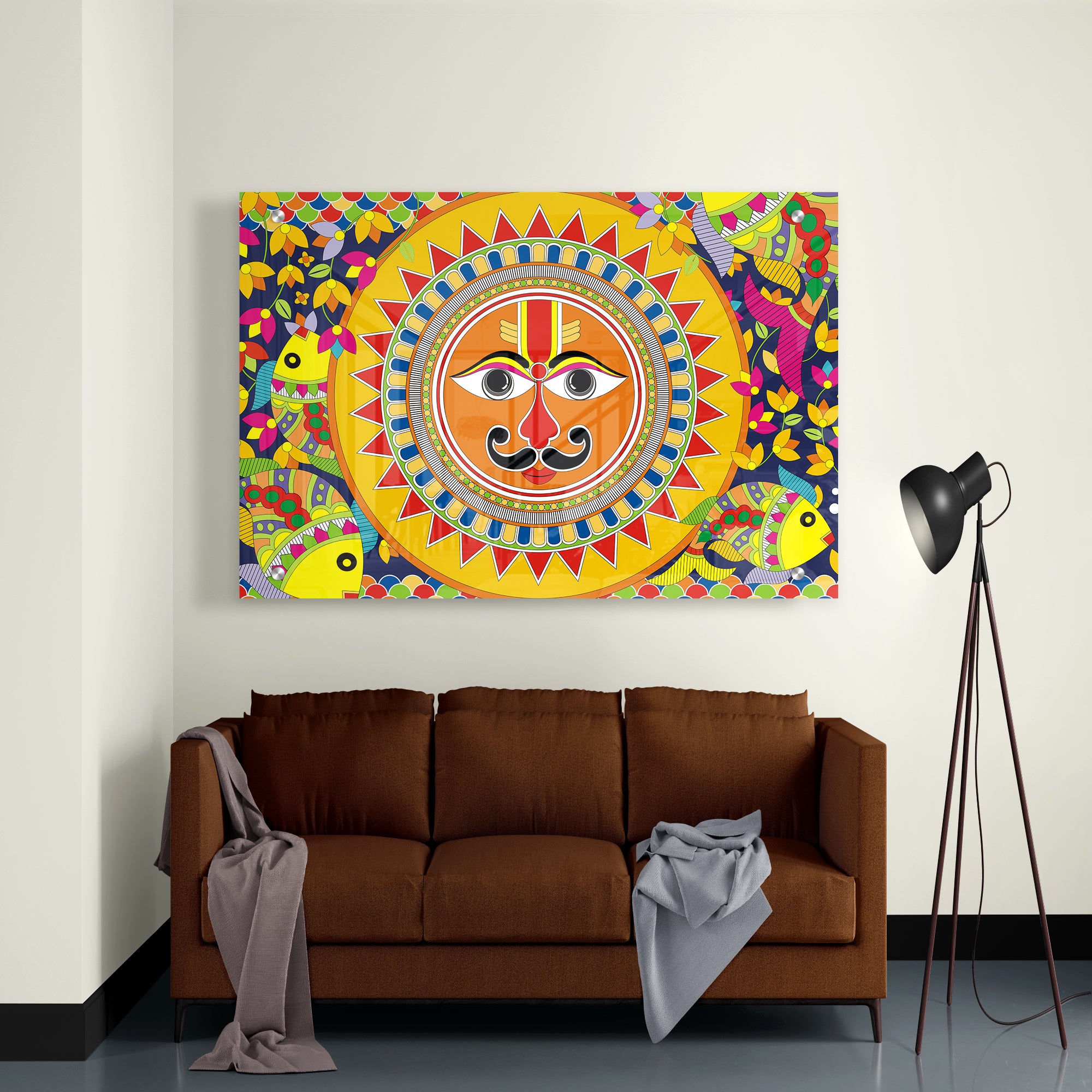 Sun In Madhubani Pattern Acrylic Wall Painting