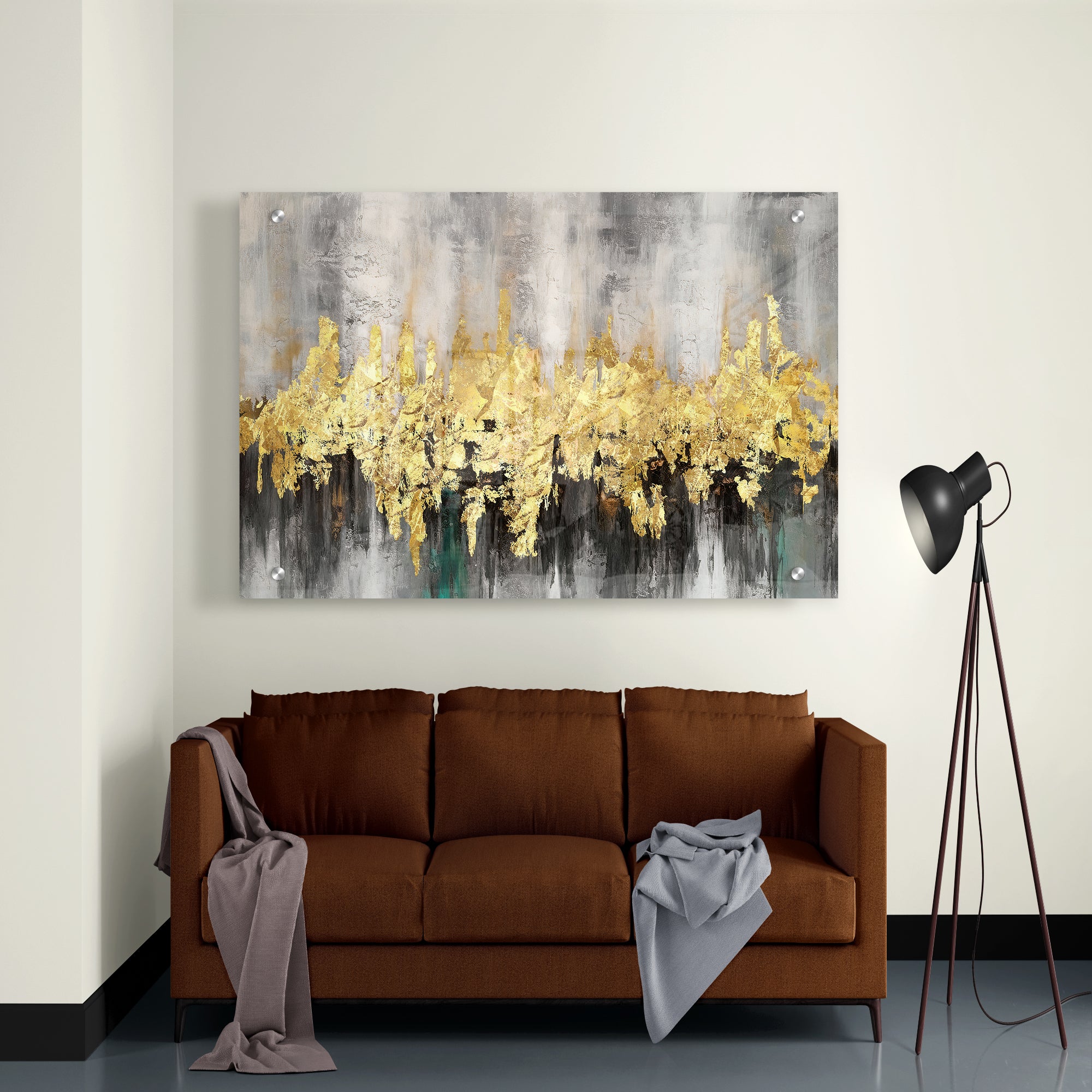 Golden Black And Beige Modern Art Acrylic Wall Painting