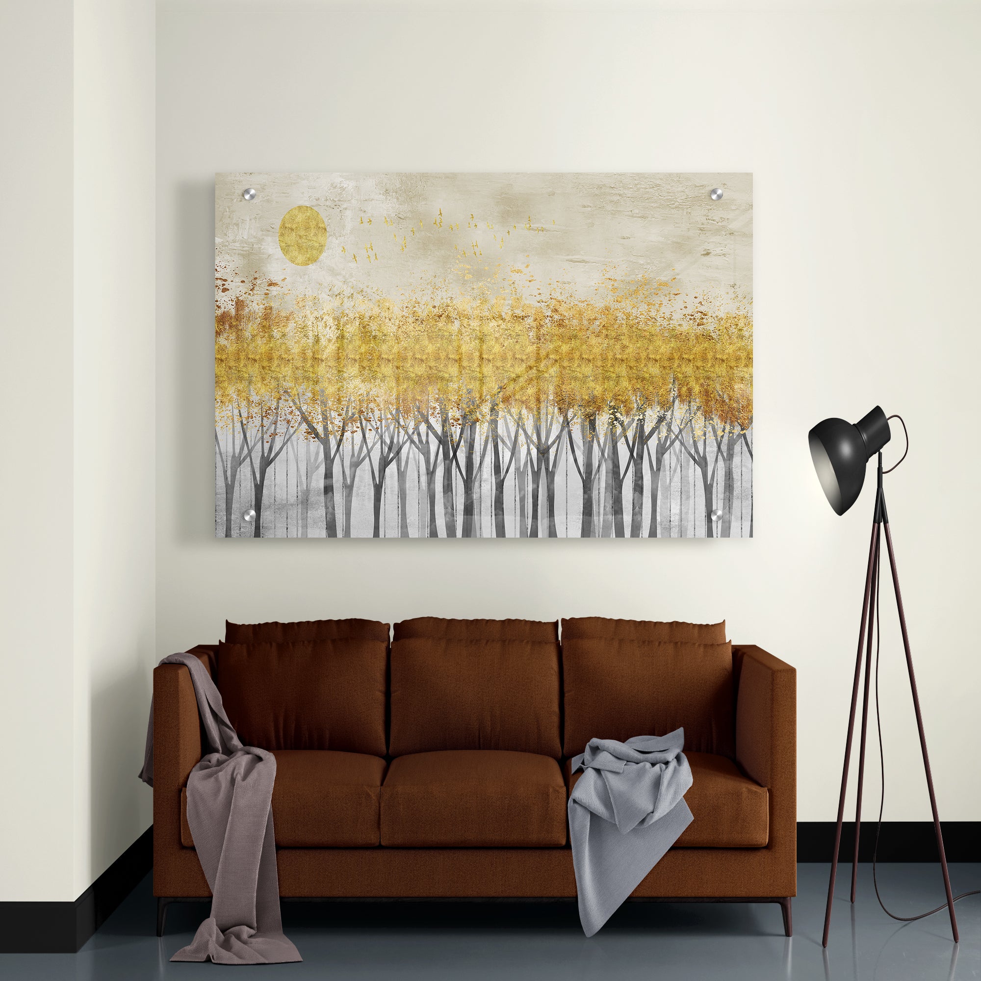 Golden Black Tree With Moon Acrylic Wall Painting