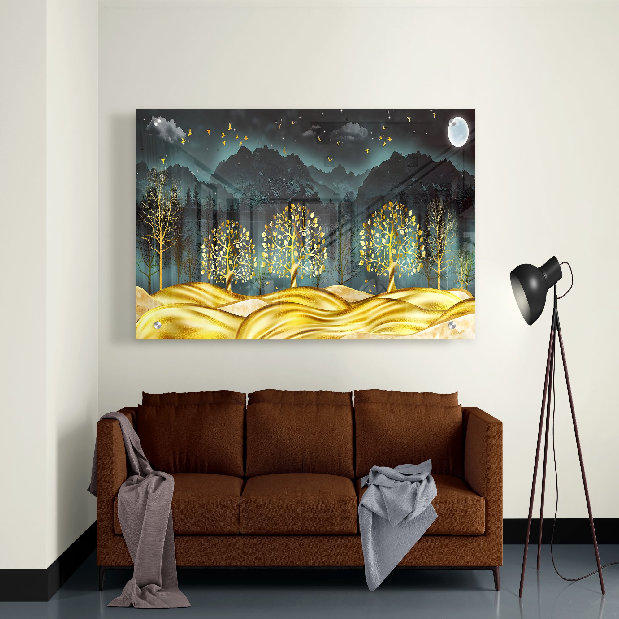 Golden Dreamscape Mesmerizing Nightscape Acrylic Painting