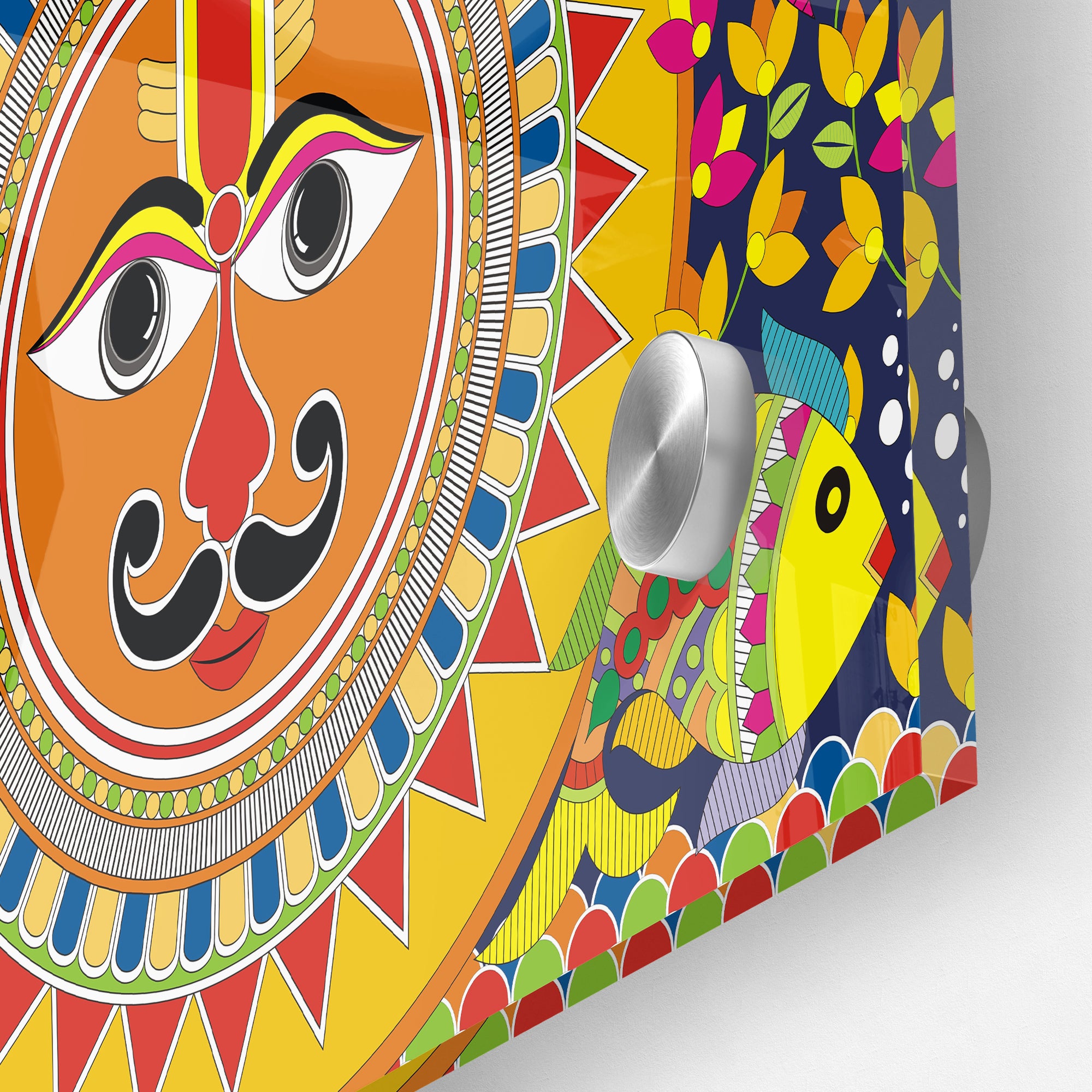 Sun In Madhubani Pattern Acrylic Wall Painting