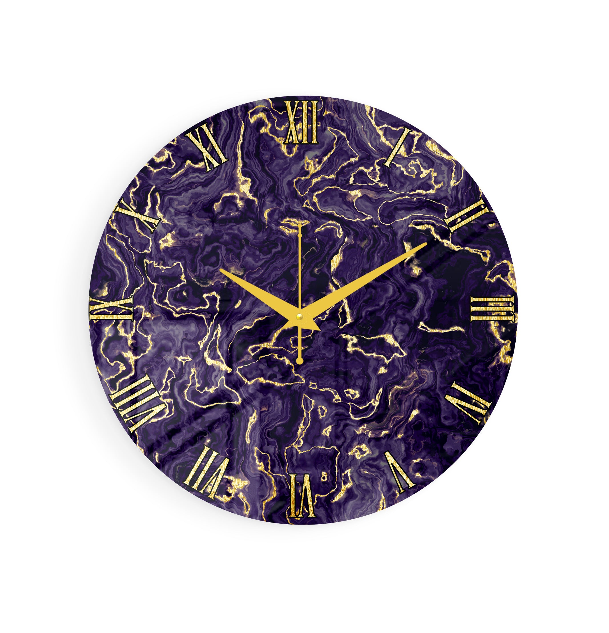 Dark Purple Marble Gold Texture Wall Clock