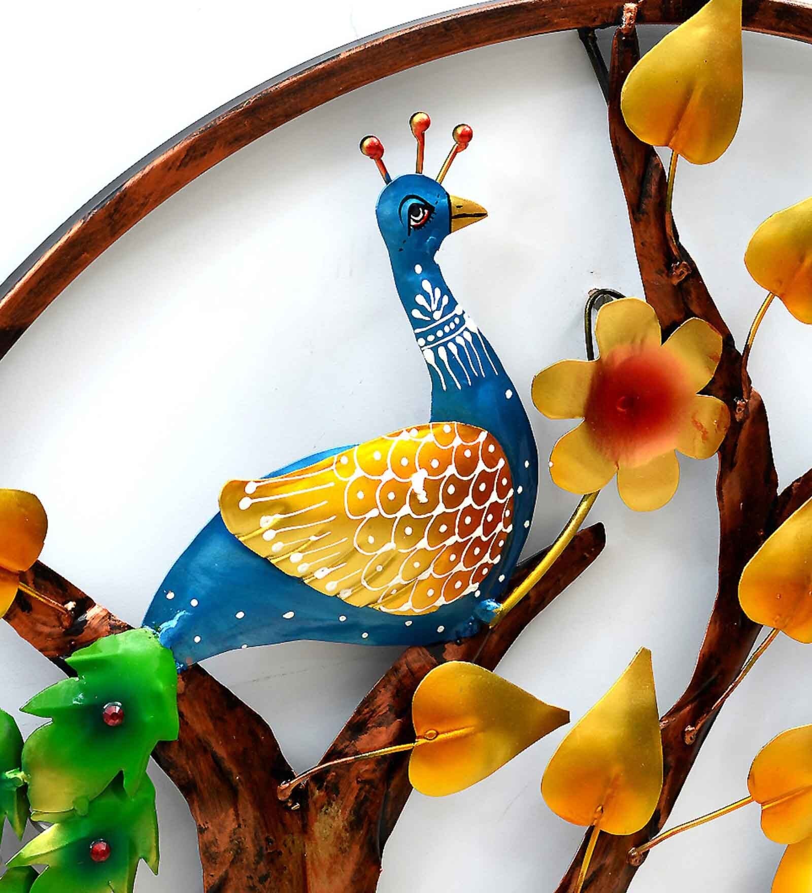 Hand-painted Peacock Metal Wall Art for Living Room