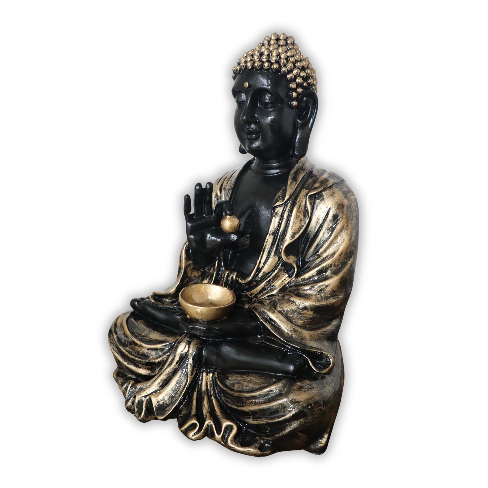 Black And Gold Sitting Buddha Idol Statue Showpiece