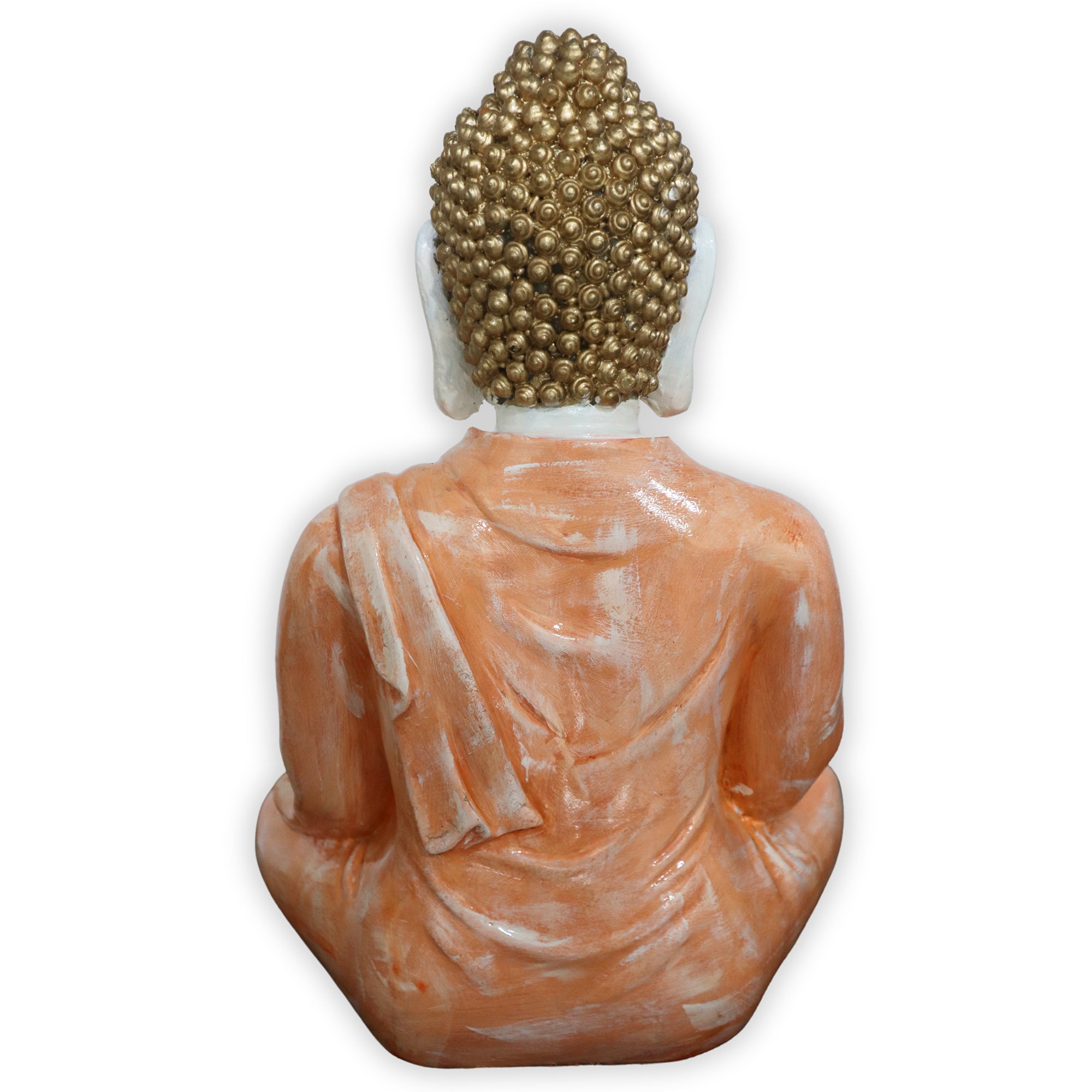 White And Orange Sitting Buddha Idol Statue Showpiece