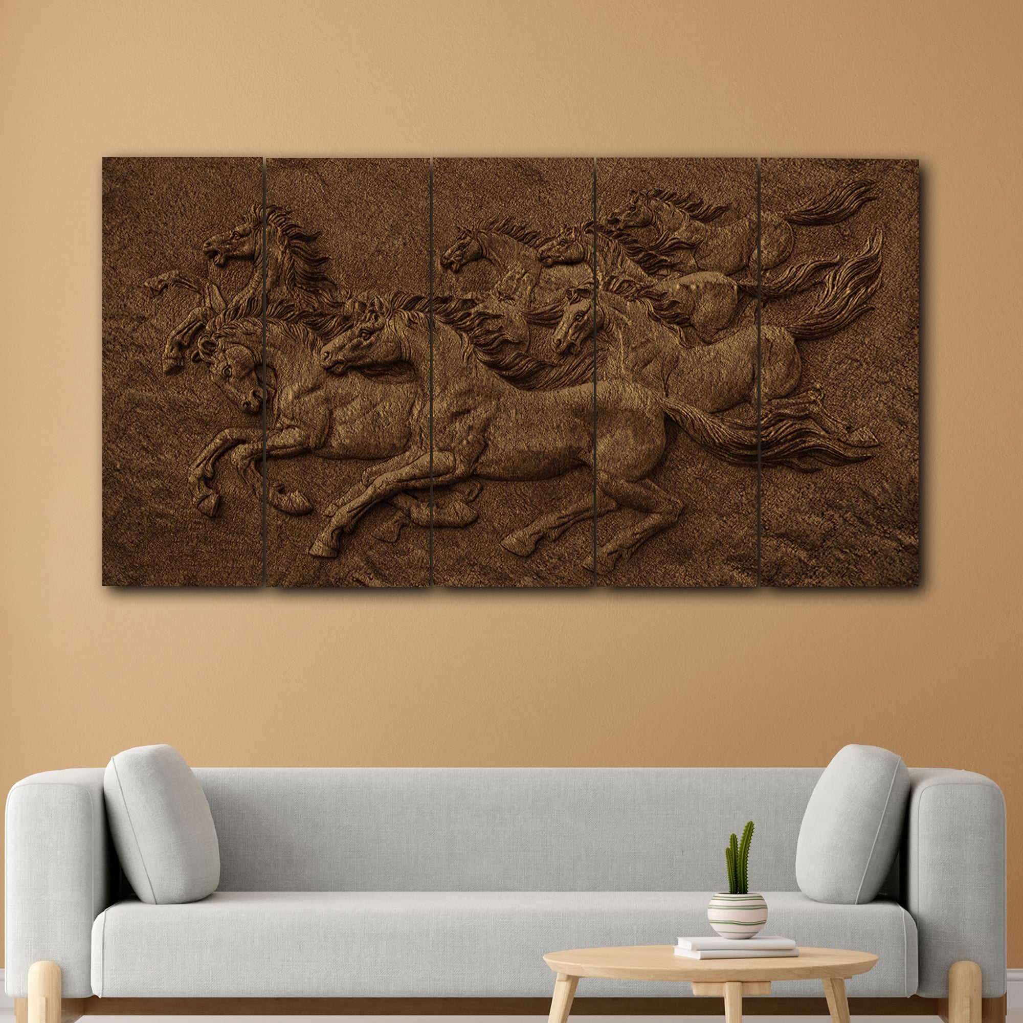 Runing Seven Horses In 5 Panel Painting
