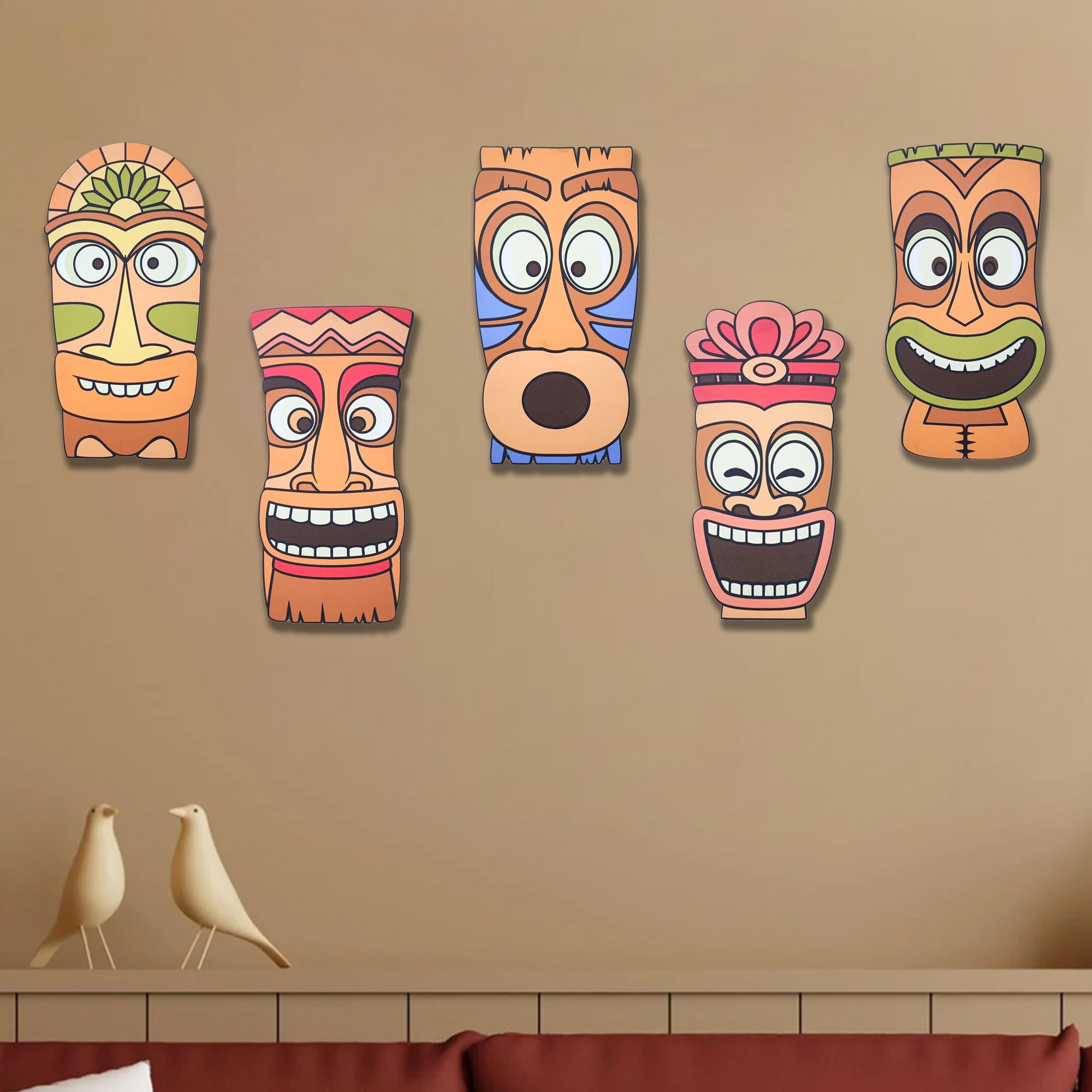 Tiki Mask Wall Decor Set of 5