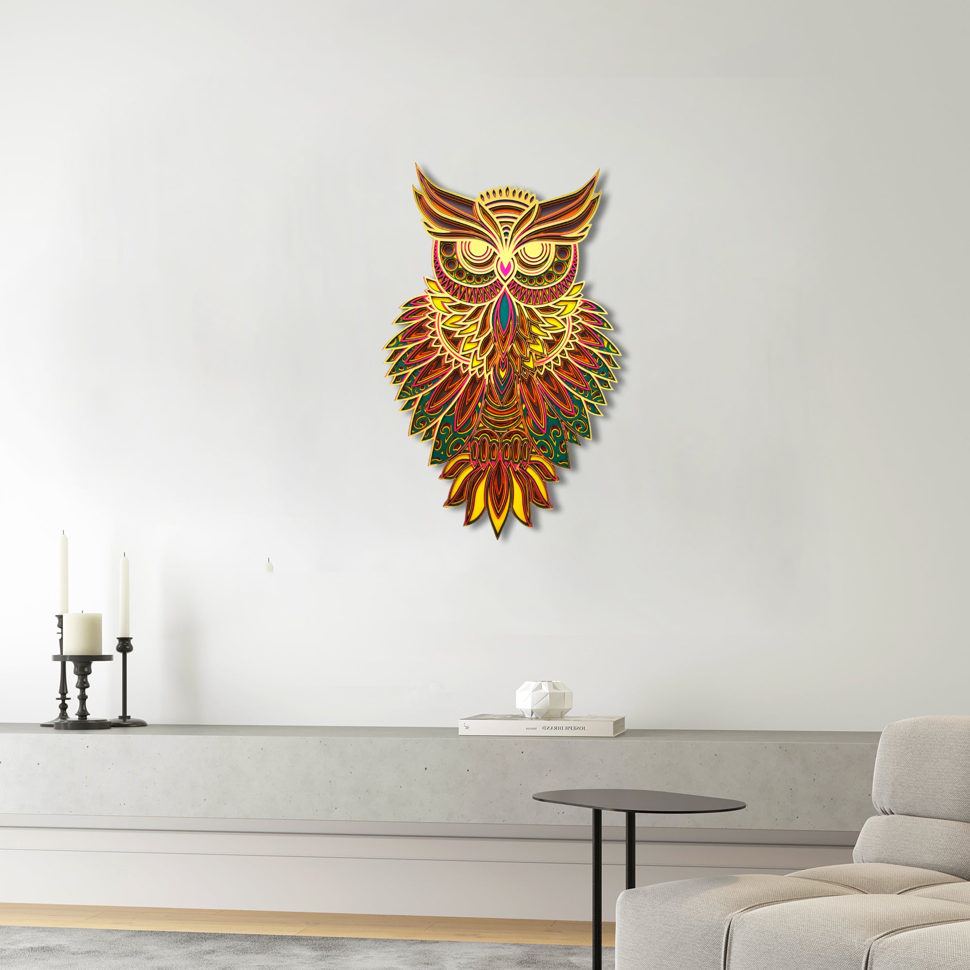 Golden Owl Mandala Art