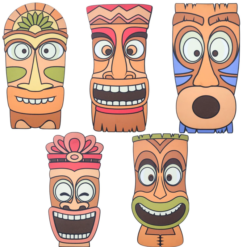 Hawaiian Tiki Mask Wooden Wall Decor Family Set