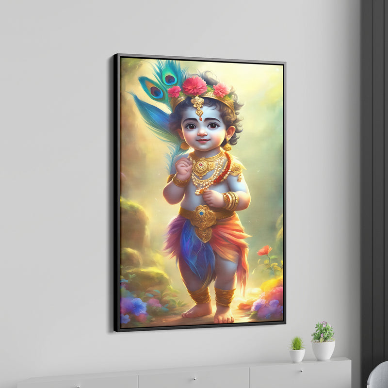 Beautiful Little Krishna Canvas Wall Painting