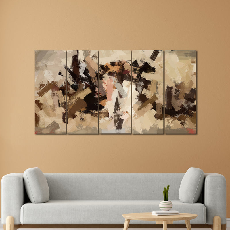 Abstract Art in Beige and Brown color Strokes In 5 Panel Painting