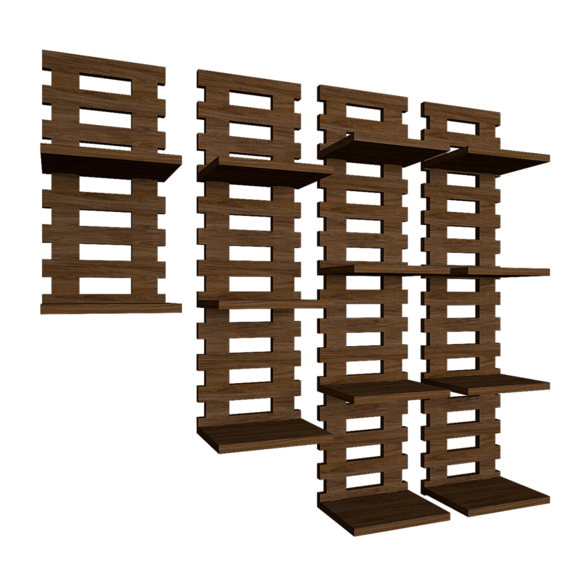 Unique Pattern Dark Walnut Planter Shelves Set Of 4
