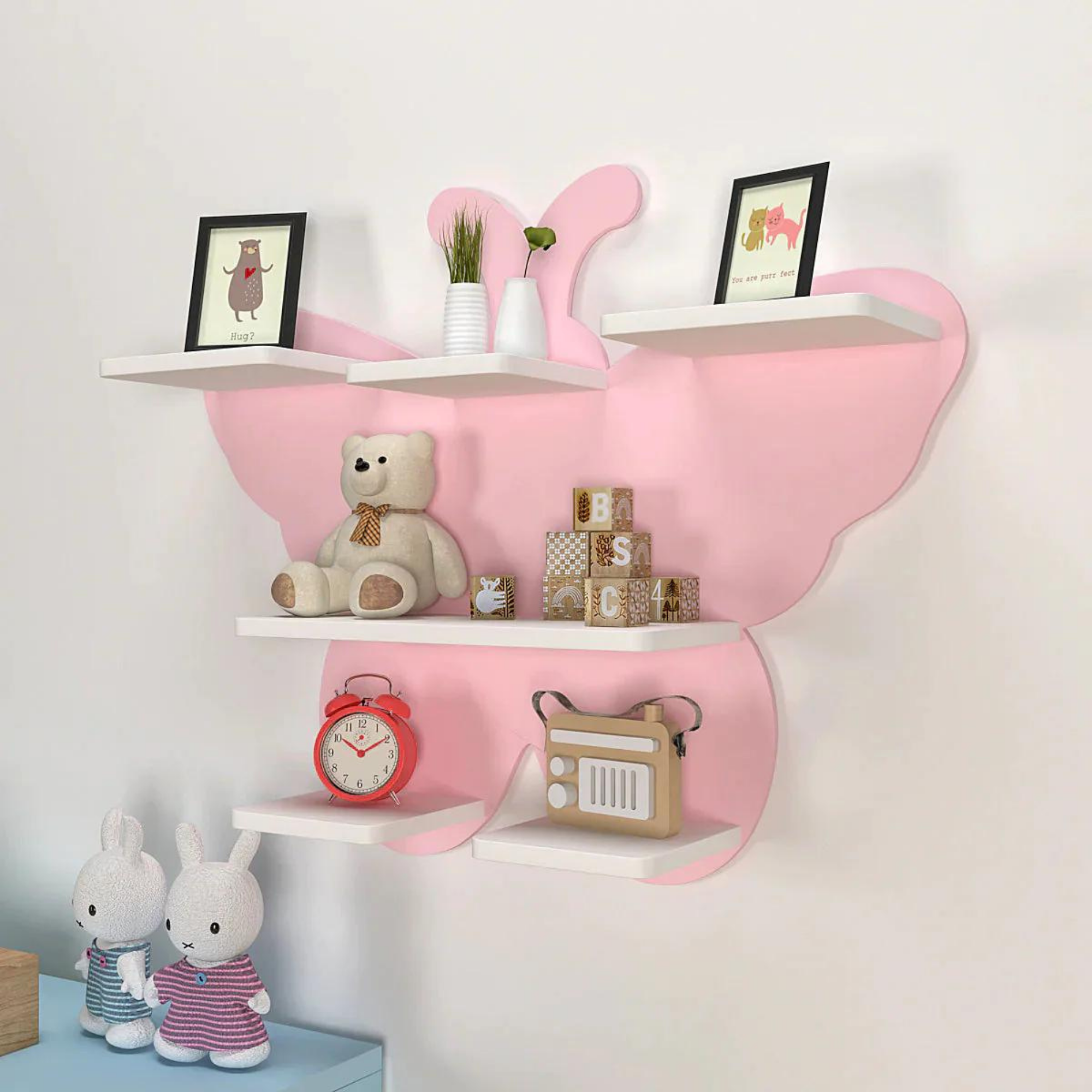 Beautiful Designer Pink Butterfly Wooden Wall Shelf