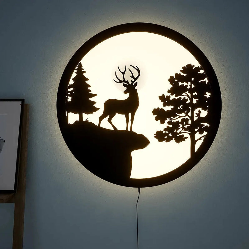 Full Moon Night Reindeer LED Wall Light