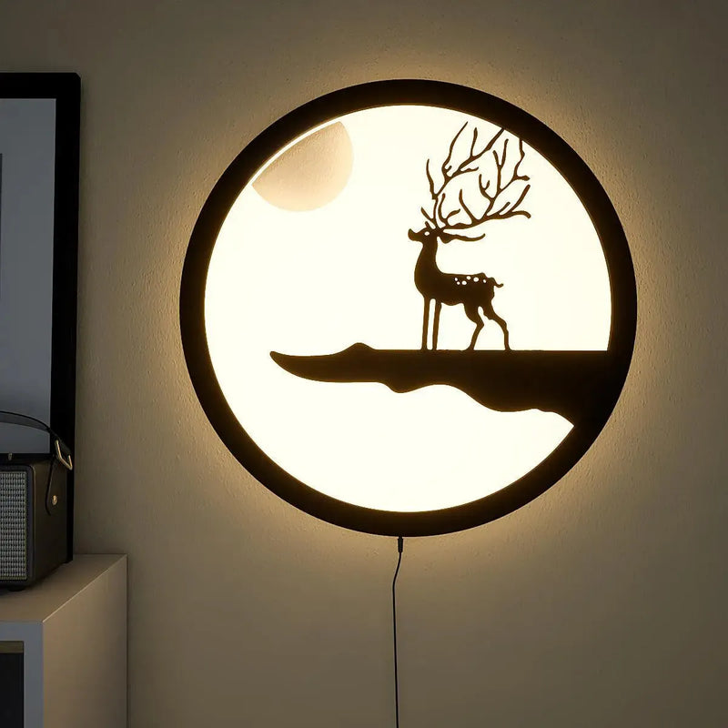 Reindeer Designer Wooden Backlit Wall Art