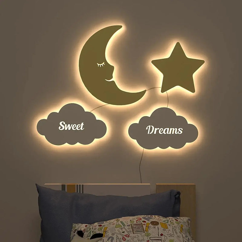 Sweet Dreams Moon & Star Backlit Wooden Wall Décor