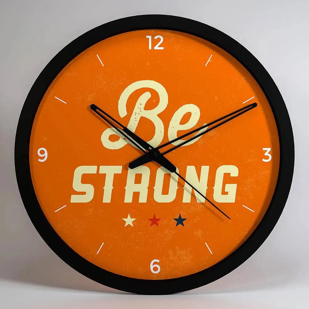 Be Strong Motivational Trendy Wall Clock for Gym Decor- Black Frame