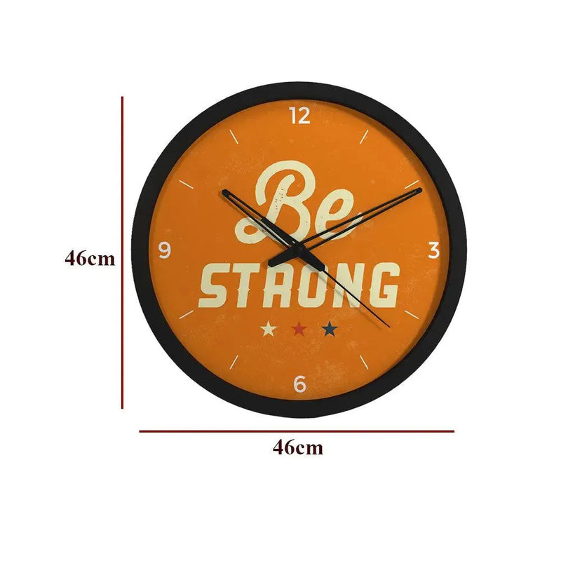 Be Strong Motivational Trendy Wall Clock for Gym Decor- Black Frame