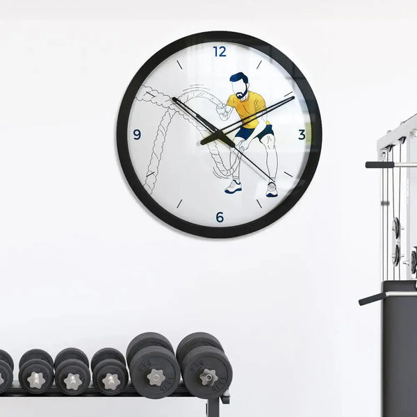 Battle Rope Exercise’ Motivational Wall Clock for Gym – Black Frame