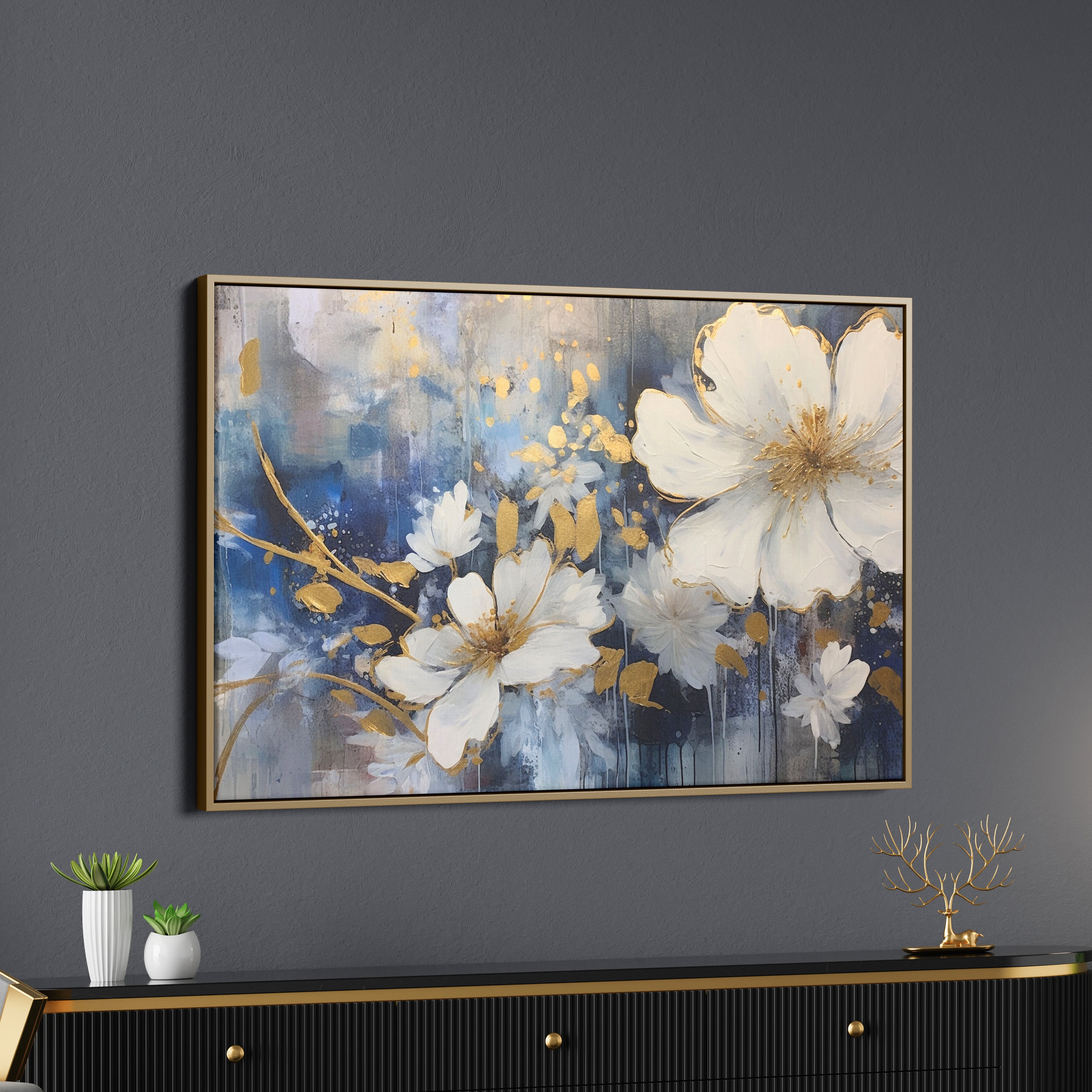 Abstract Gray Floral Canvas Wall Painting