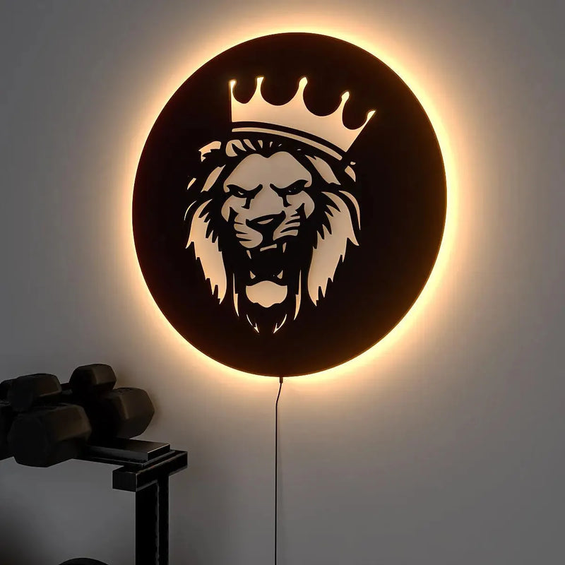 King Lion Circular Gym Backlit Art / Wall Decor Piece