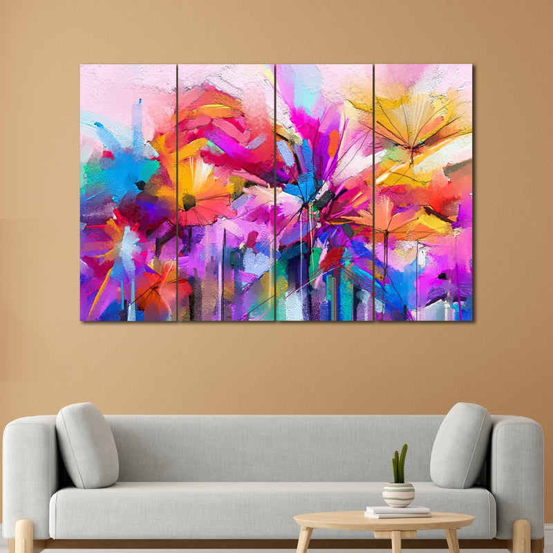 Abstract Colorful Spring Flower In 4 Panel Painting