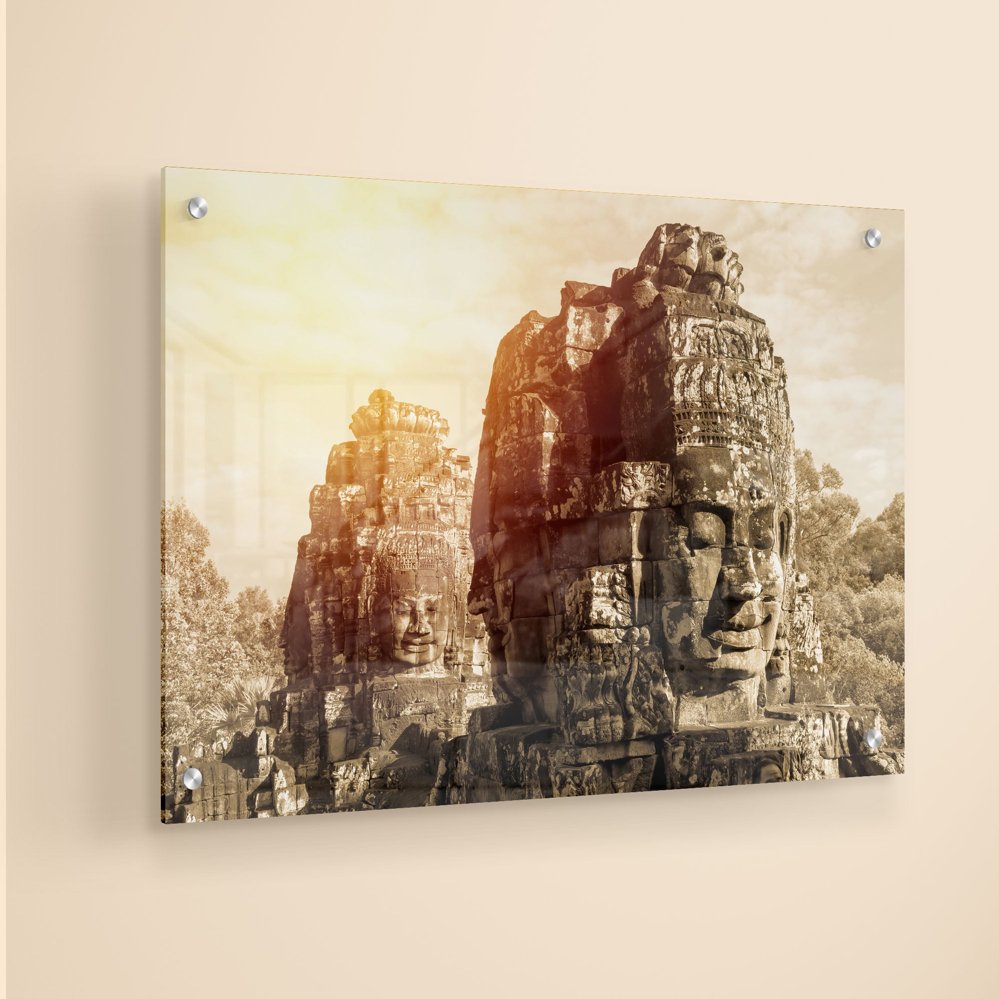 Faces Of Bayon Temple Acrylic Wall Painting