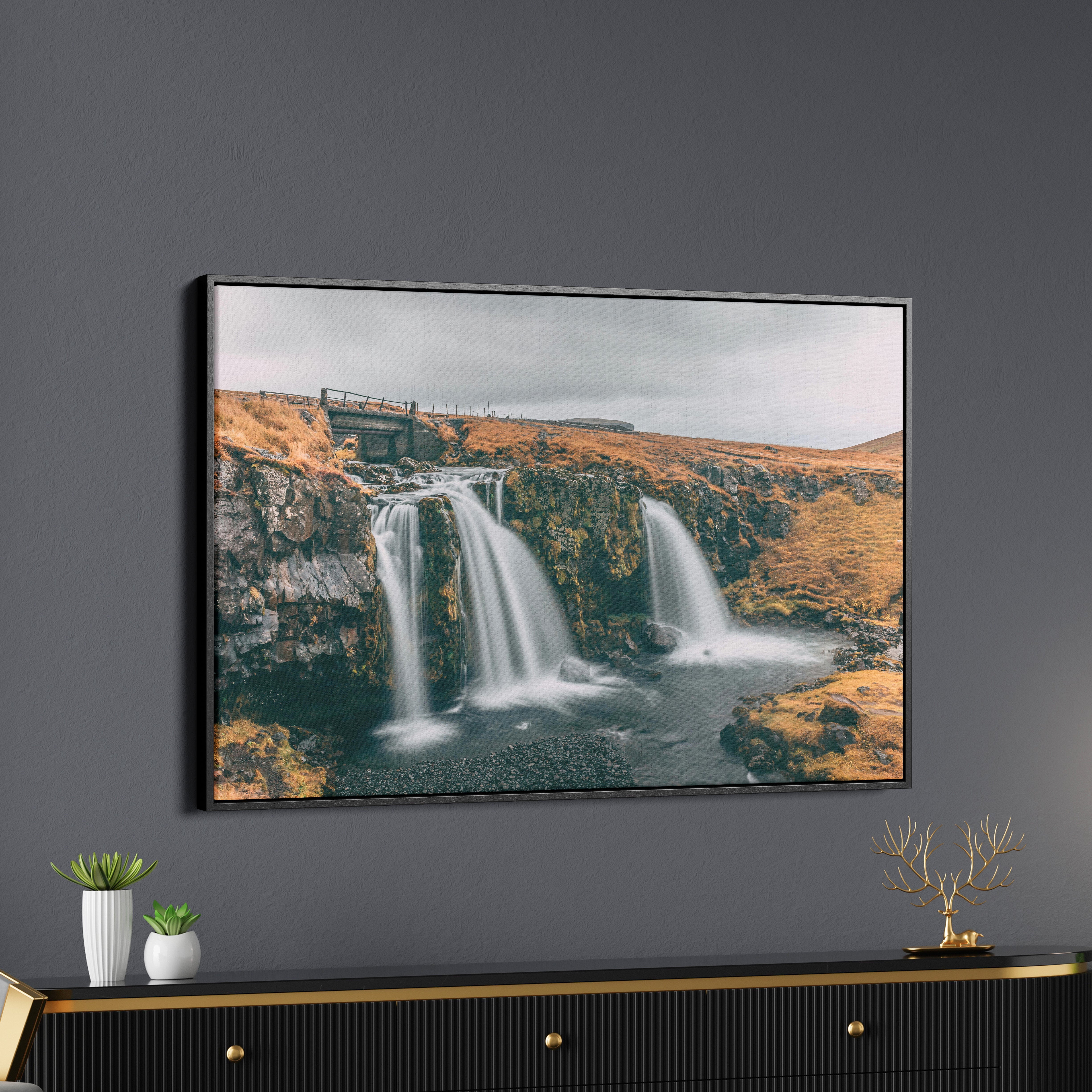 Panoramic Morden Art of Amazing Waterfall in Iceland  Wall Painting