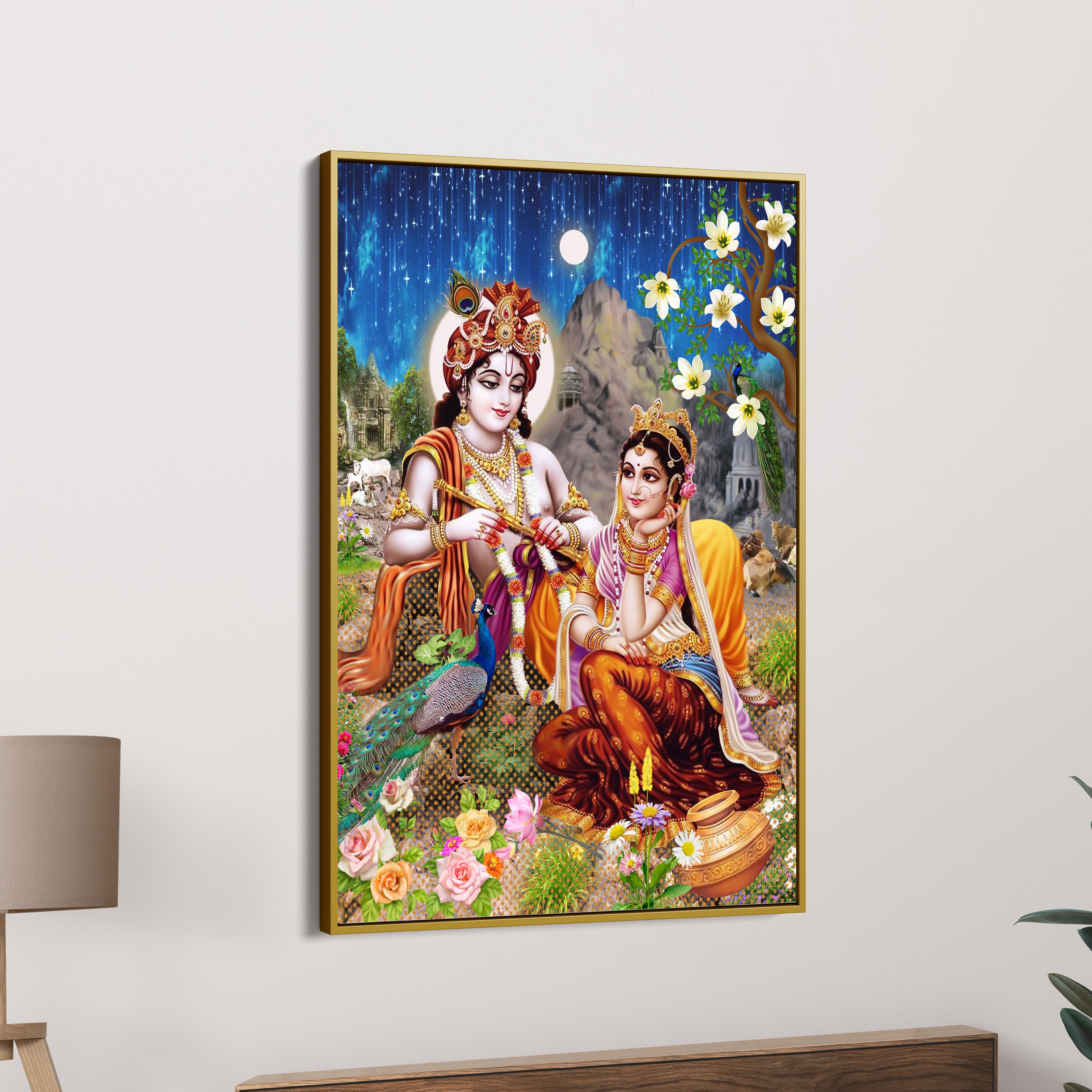 Lord Radha Krishna With Peacock Canvas Wall Painting